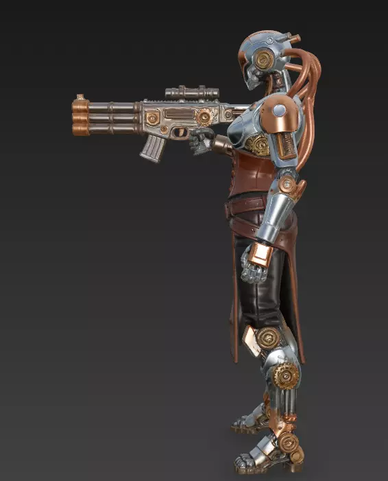 Steampunk Warrior in Monochrome 3D model_1