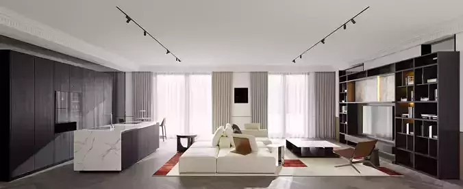 Modern living room dining room interior scenes 433