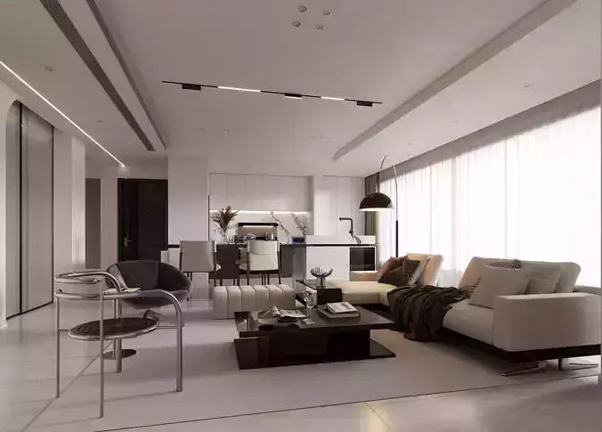 Modern living room dining room interior scenes 435