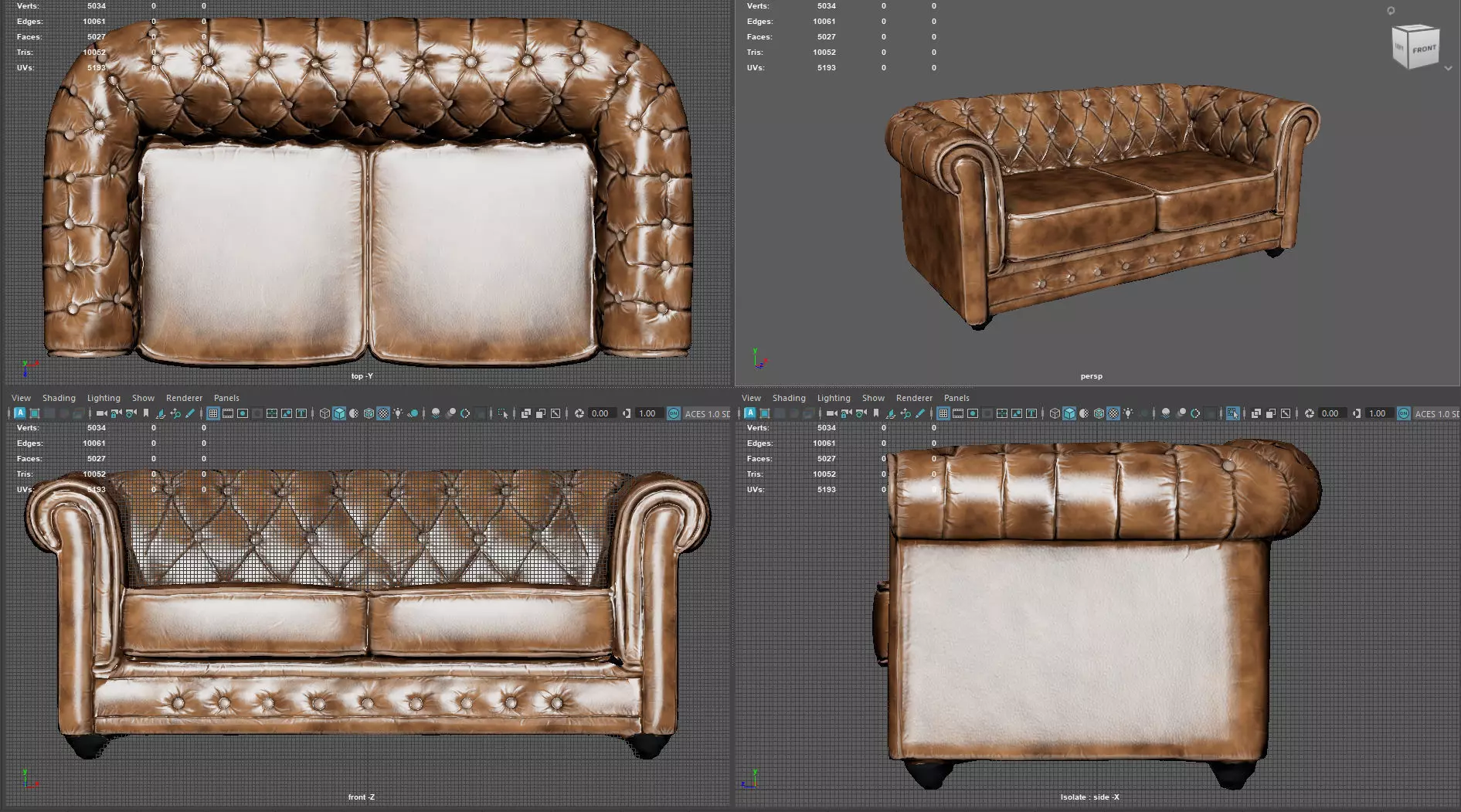 Vintage Chesterfield Leather Sofa  High-Quality 3D Model  Low-poly 3D model_7