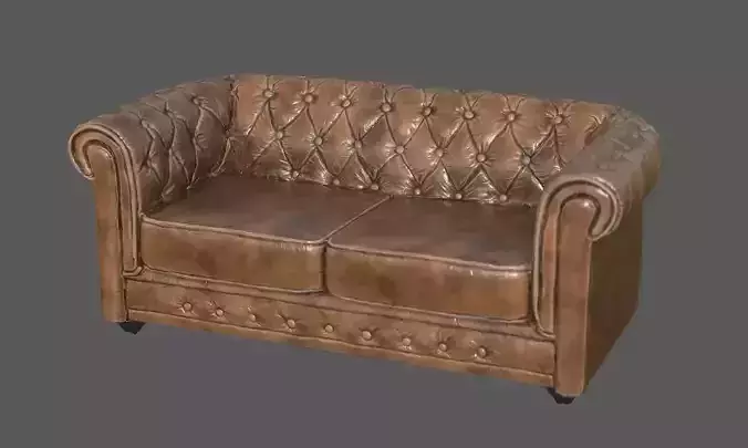 Vintage Chesterfield Leather Sofa  High-Quality 3D Model  Low-poly 3D model