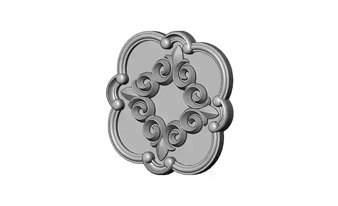 Rounded square scroll eternity floral ornament rosette carving 3D print model