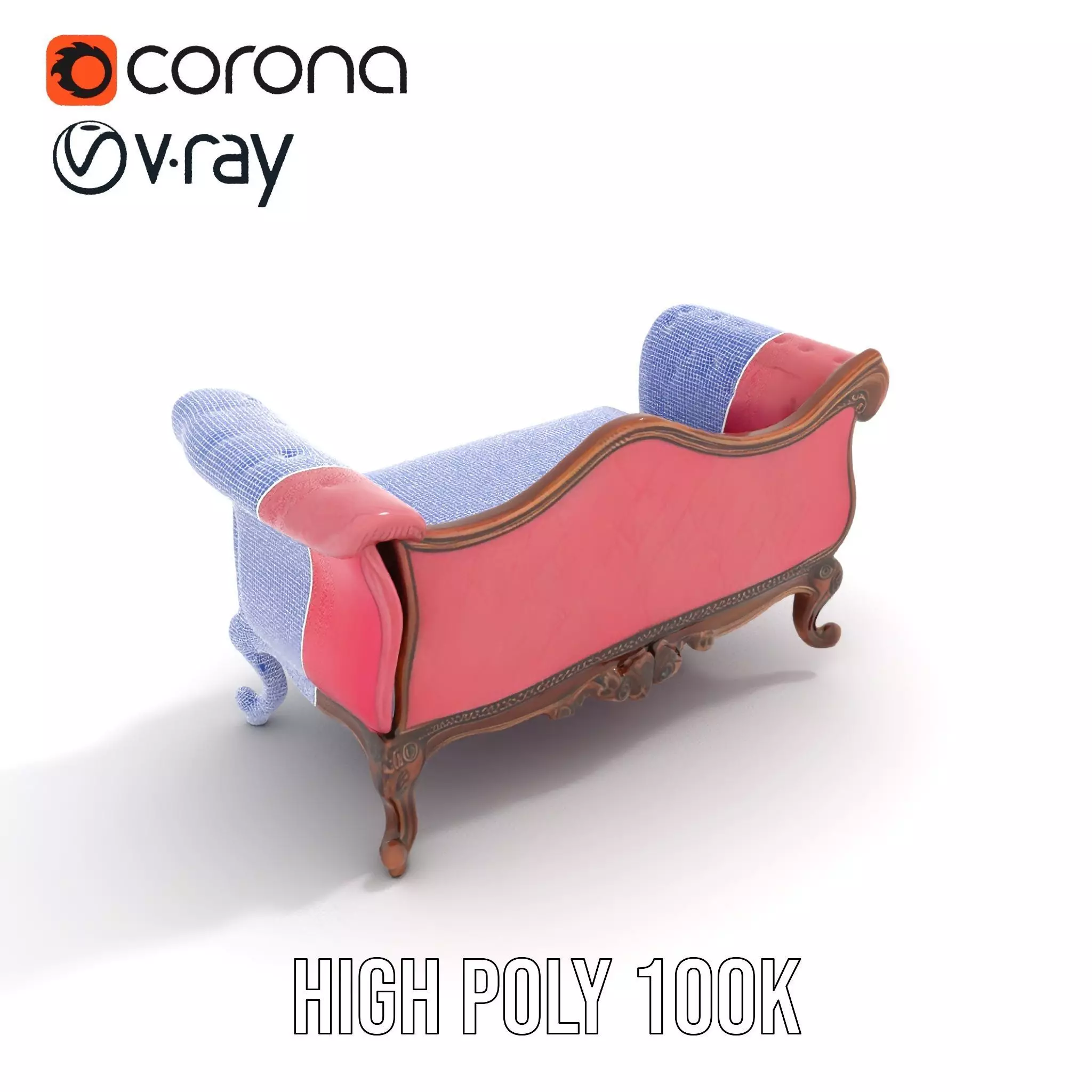 Victorian Pink Chaise model pack Low-poly 3D model_31