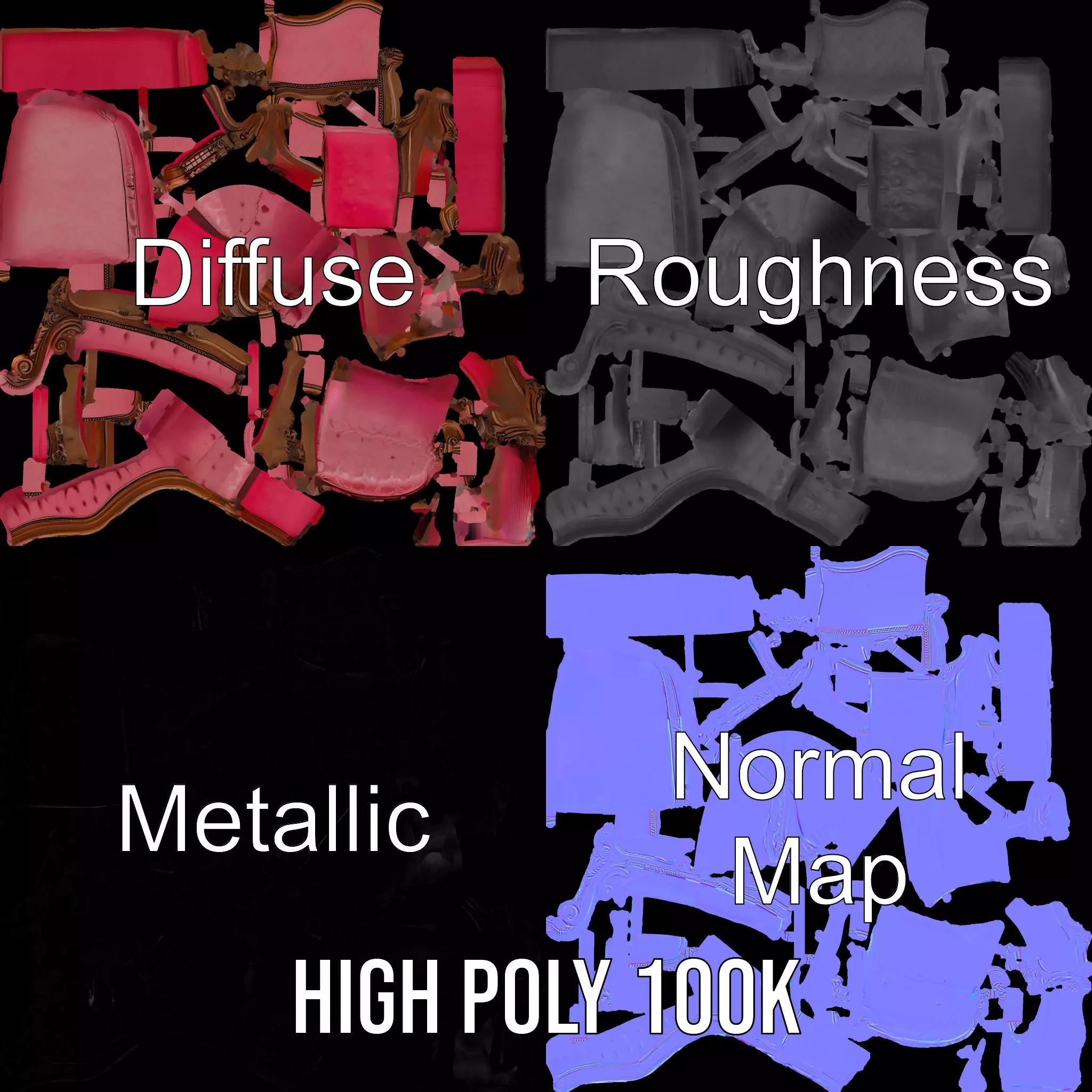 Victorian Pink Chaise model pack Low-poly 3D model_3