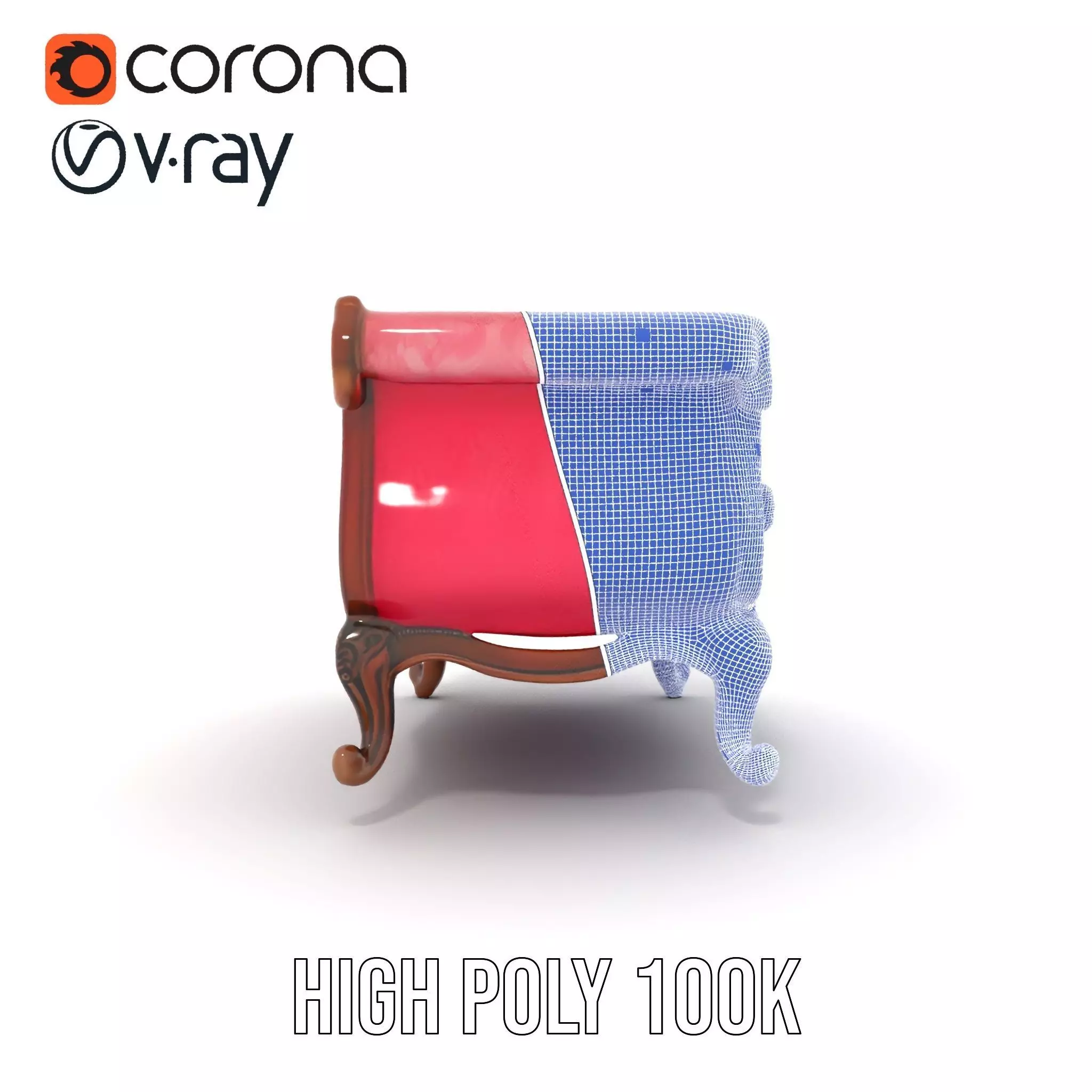 Victorian Pink Chaise model pack Low-poly 3D model_26