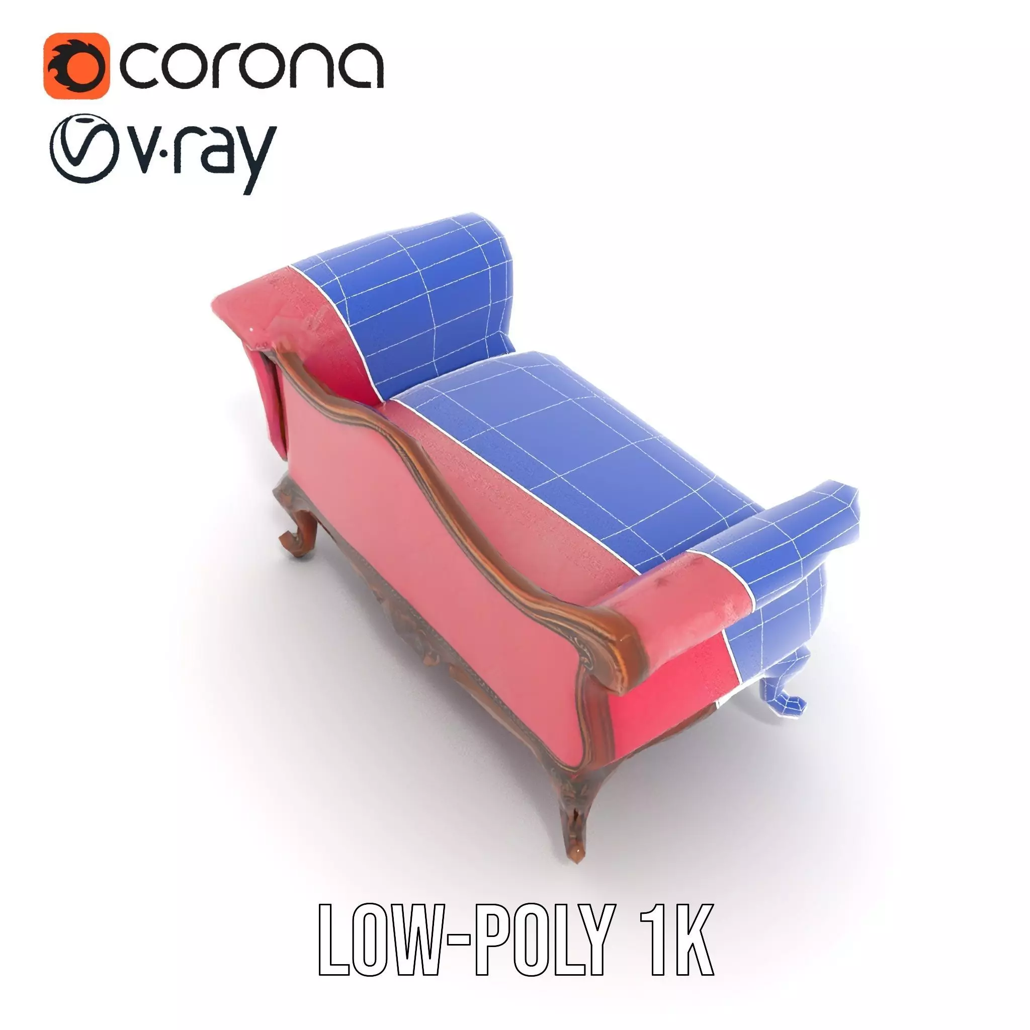 Victorian Pink Chaise model pack Low-poly 3D model_30