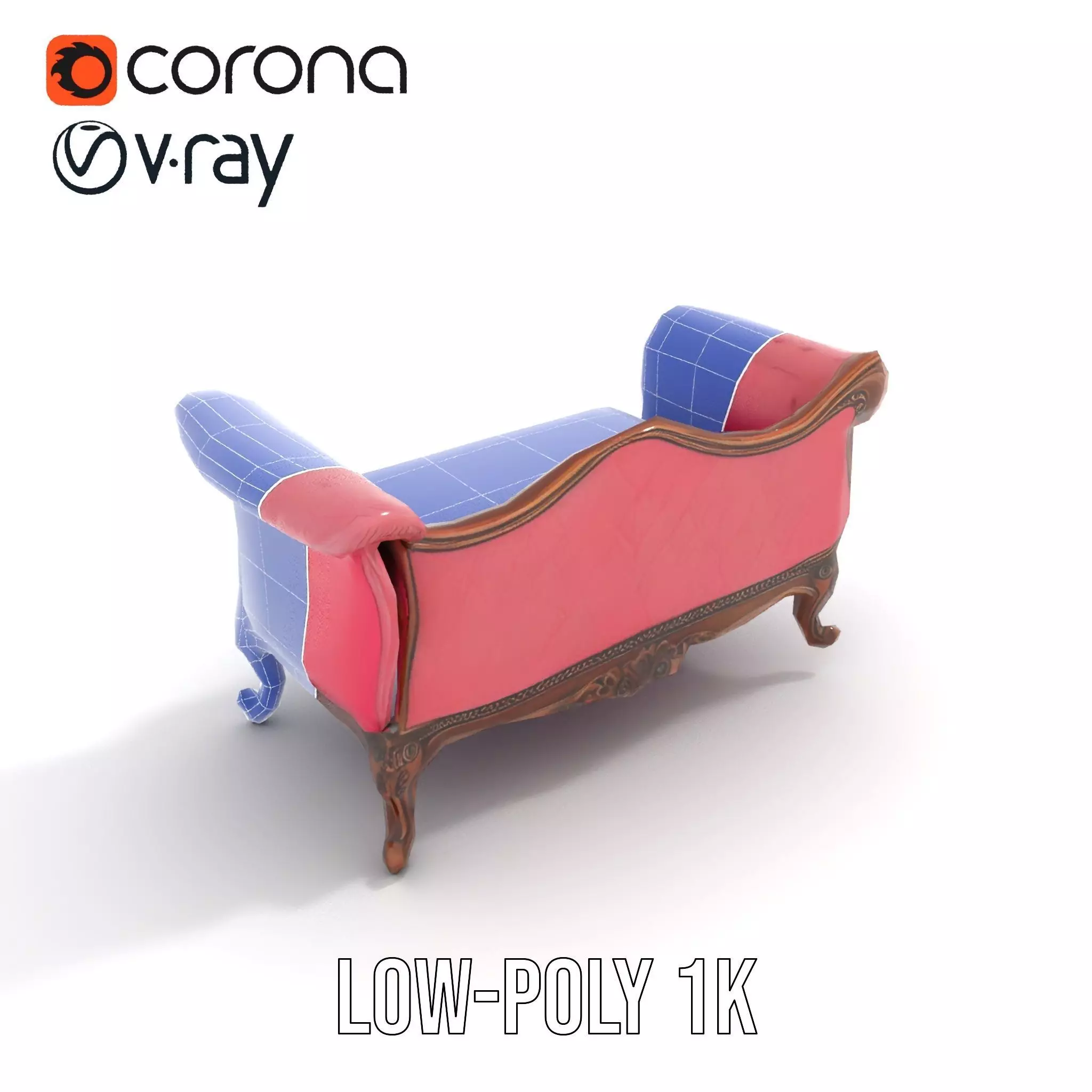 Victorian Pink Chaise model pack Low-poly 3D model_25