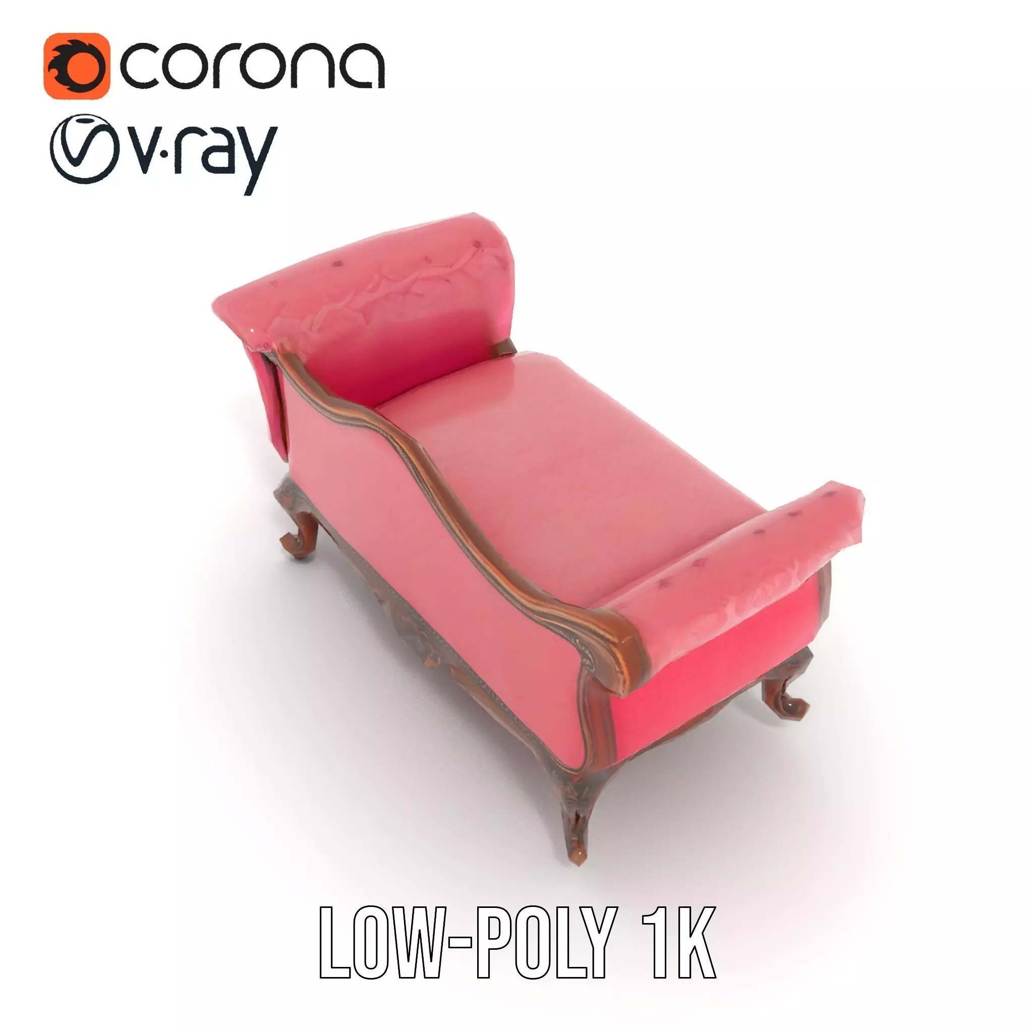 Victorian Pink Chaise model pack Low-poly 3D model_7