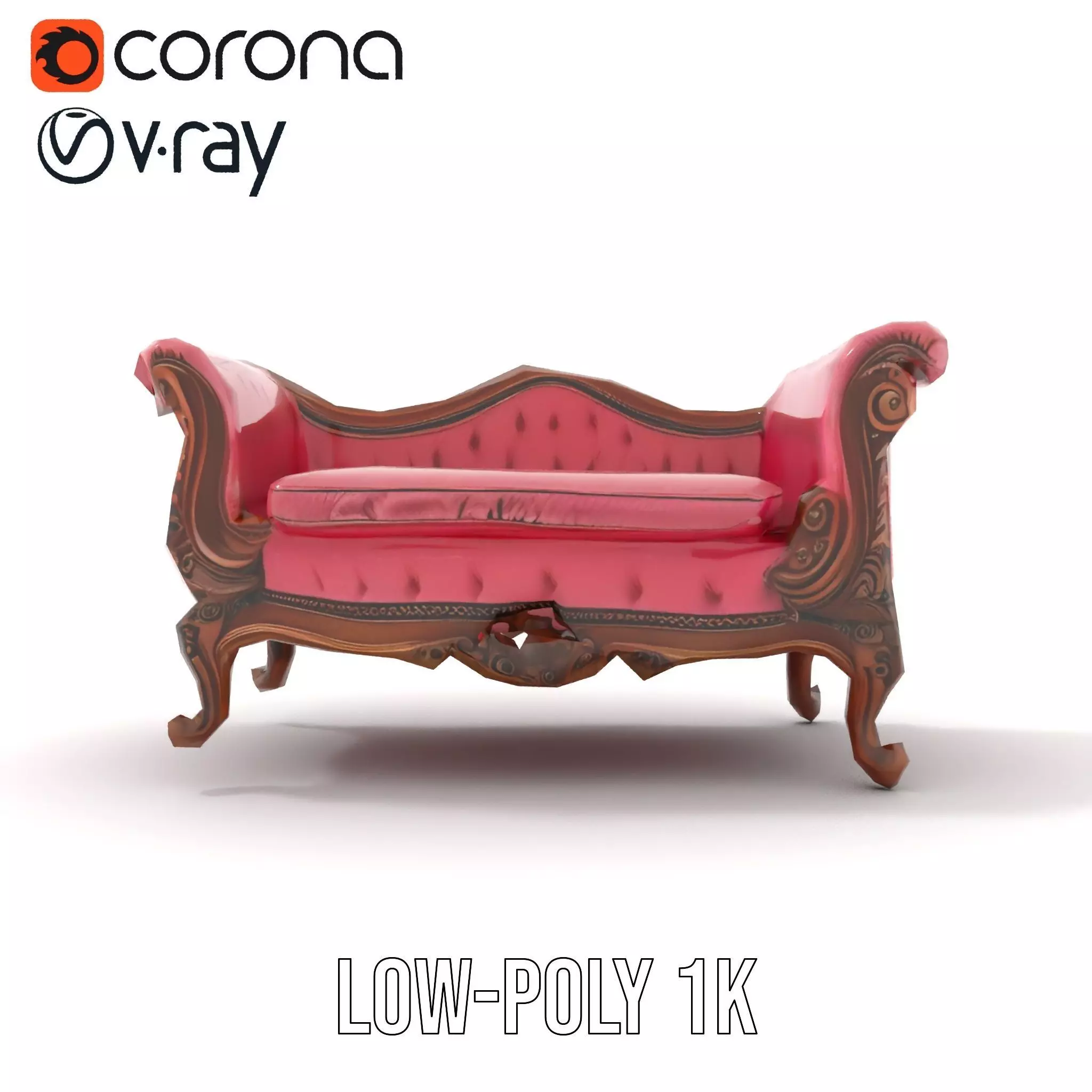 Victorian Pink Chaise model pack Low-poly 3D model_14