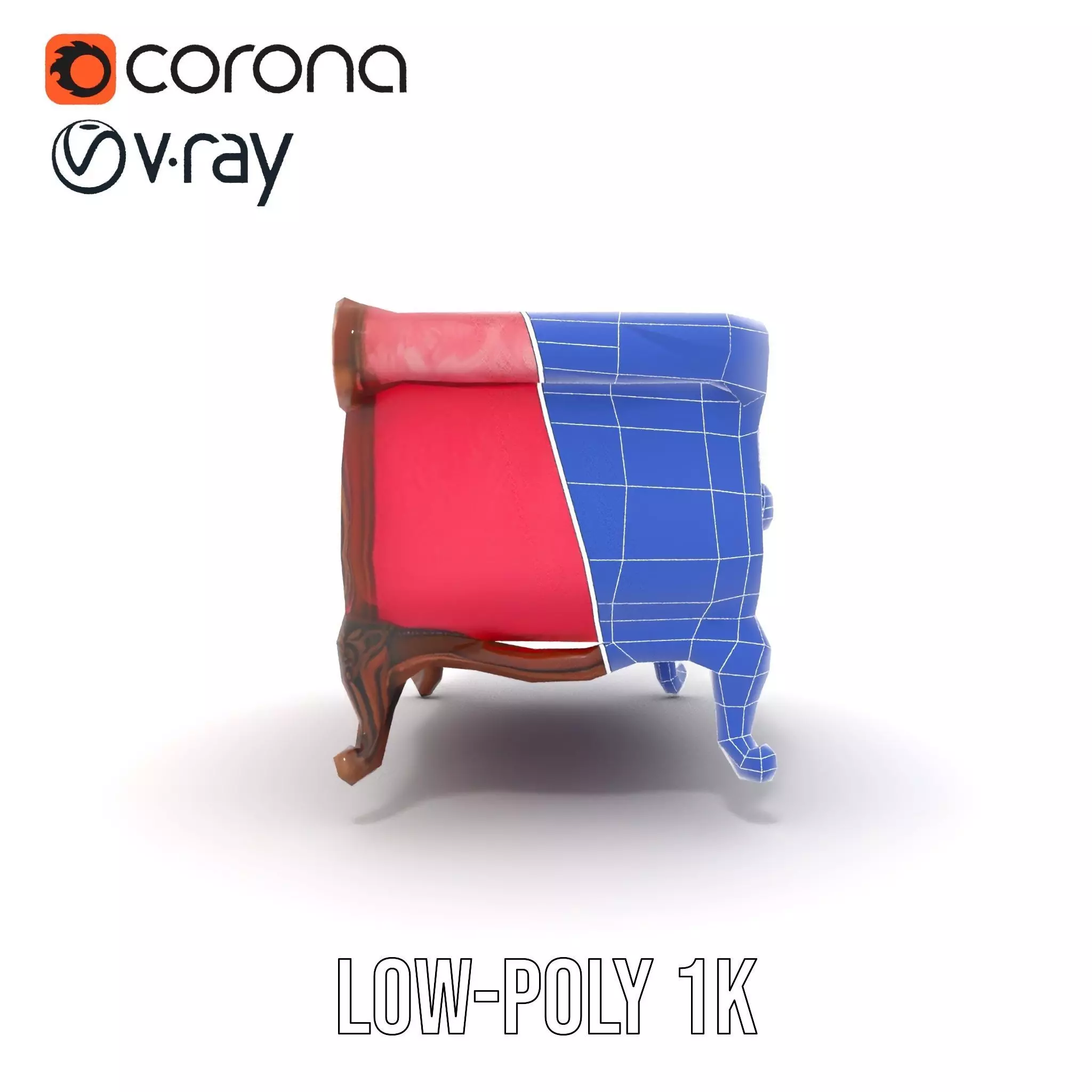Victorian Pink Chaise model pack Low-poly 3D model_12
