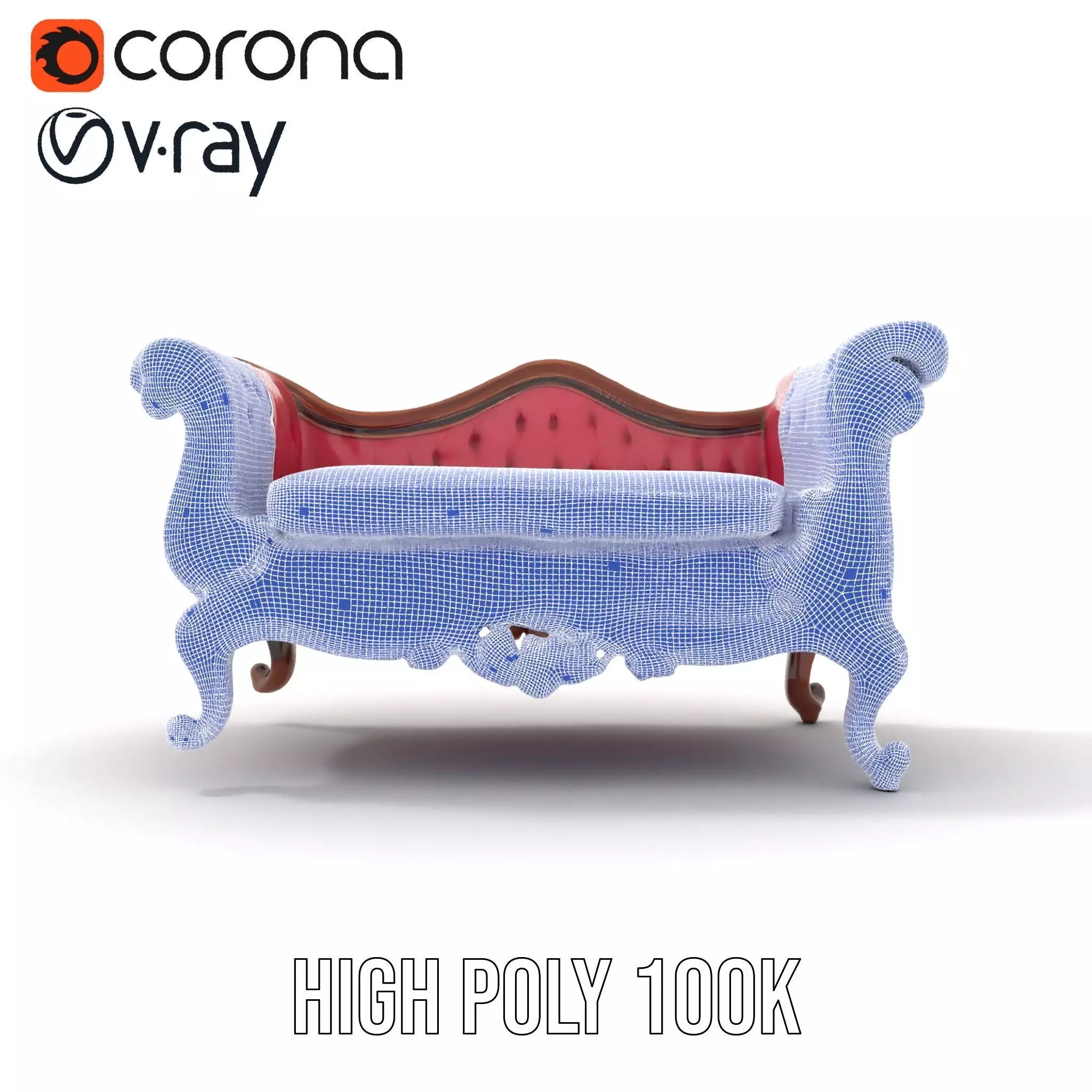 Victorian Pink Chaise model pack Low-poly 3D model_32