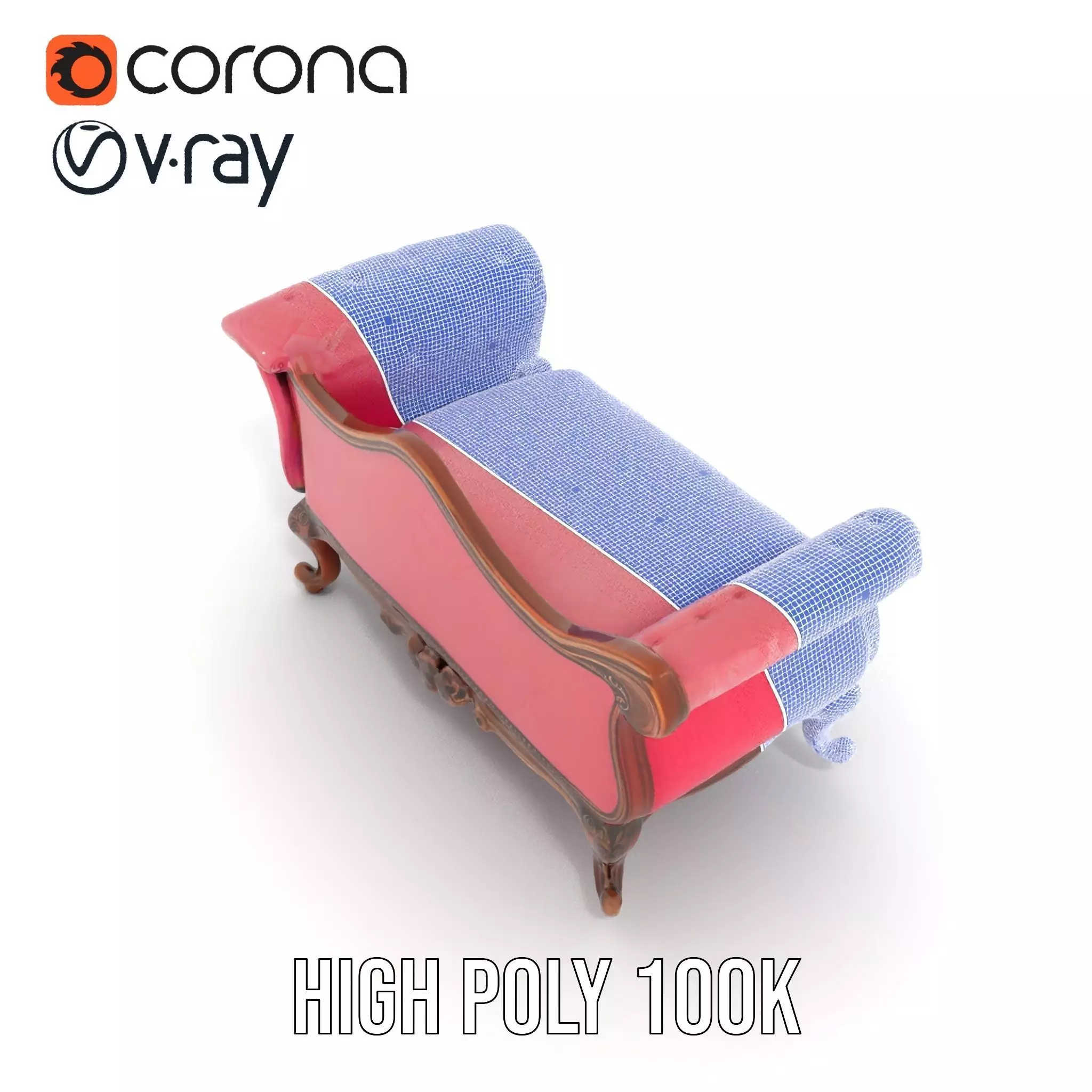 Victorian Pink Chaise model pack Low-poly 3D model_34