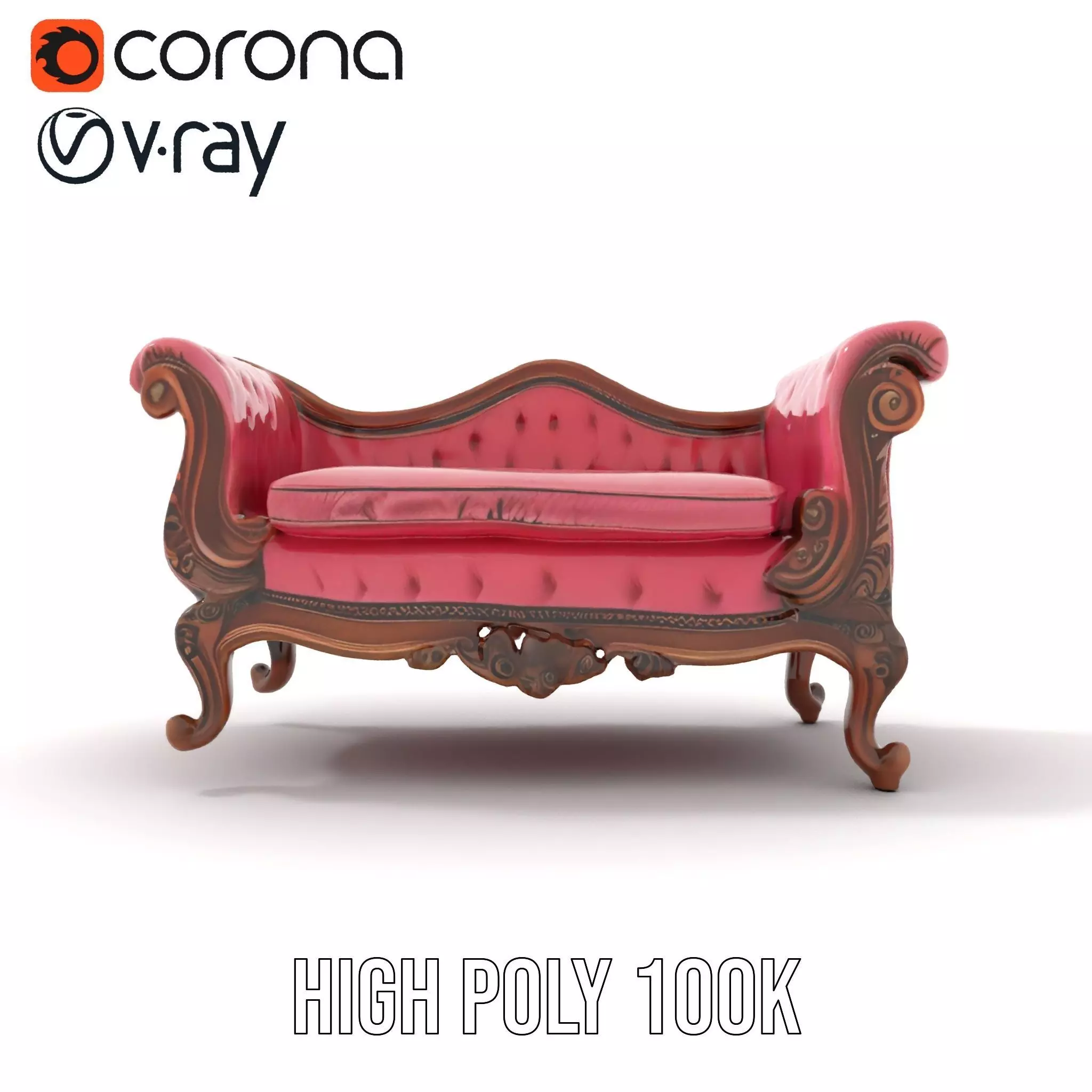 Victorian Pink Chaise model pack Low-poly 3D model_20