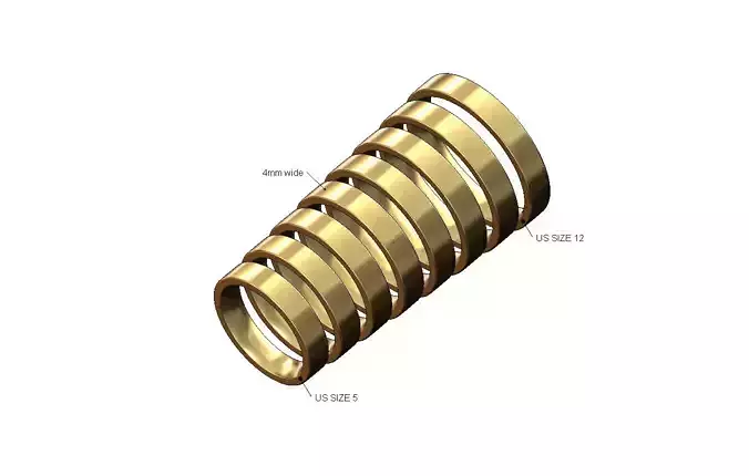 4mm wide flat comfort fit wedding band US sizes 5to12 3D print model