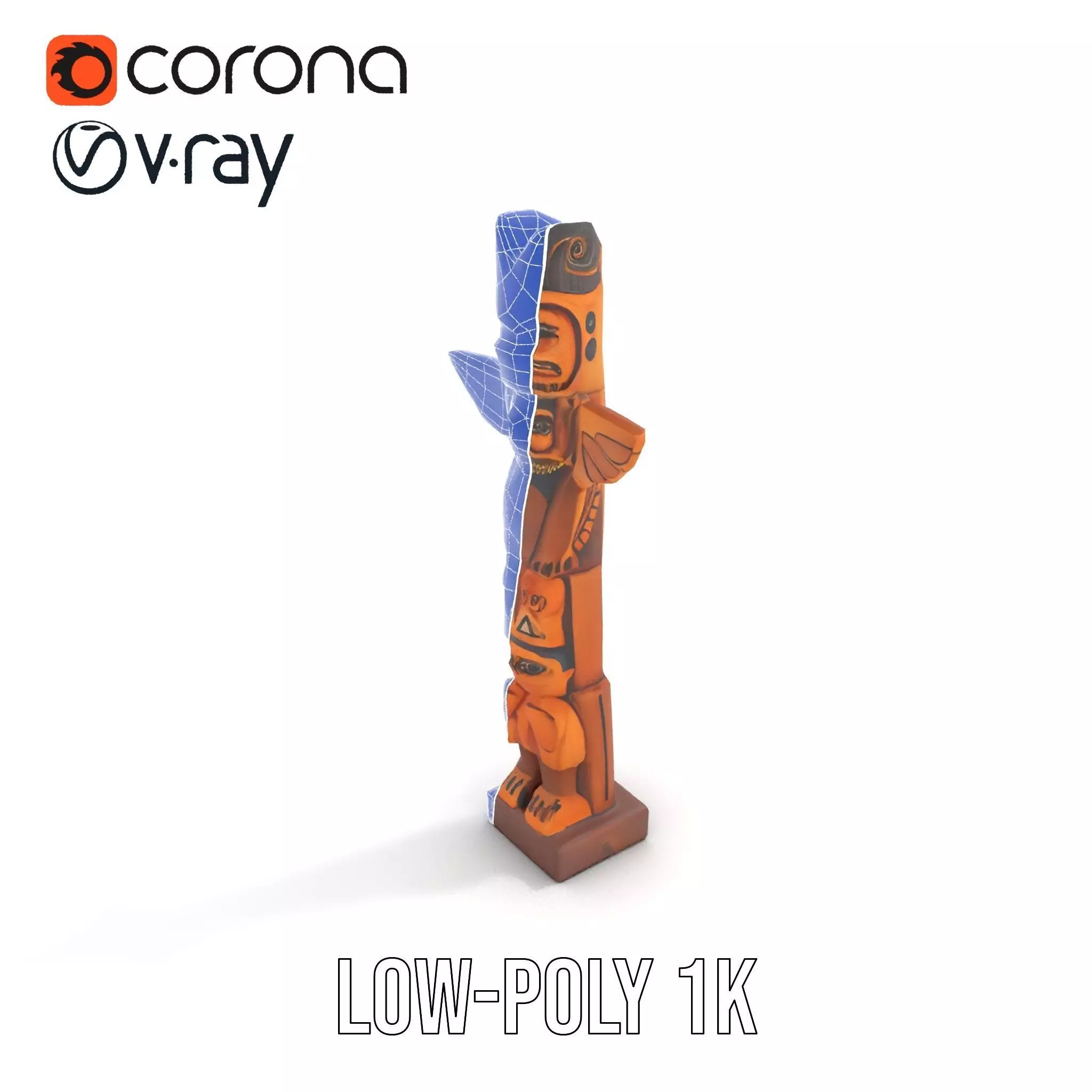 Wooden Totem Sculpture model pack Low-poly 3D model_7