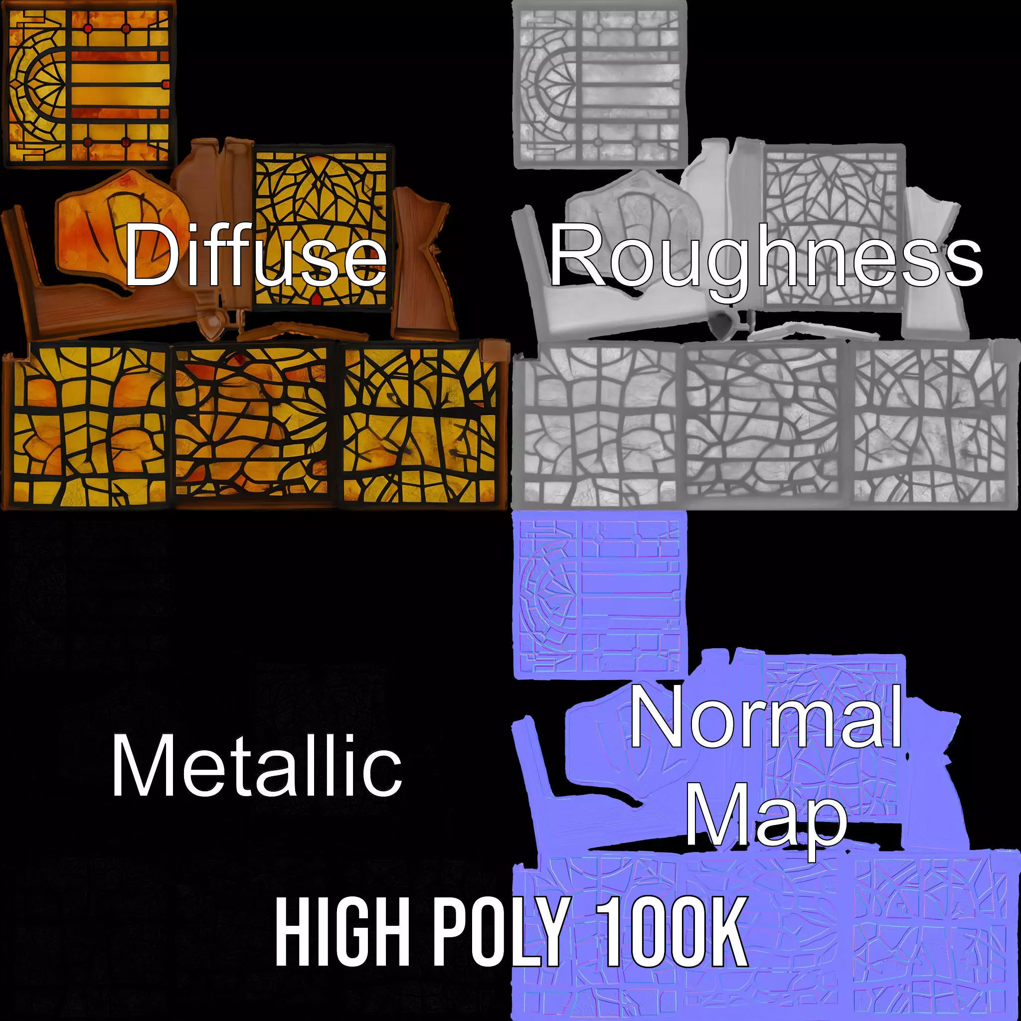 Amber Stained Glass Window model pack Low-poly 3D model_3