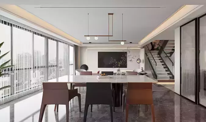 Modern living room dining room interior scenes 456