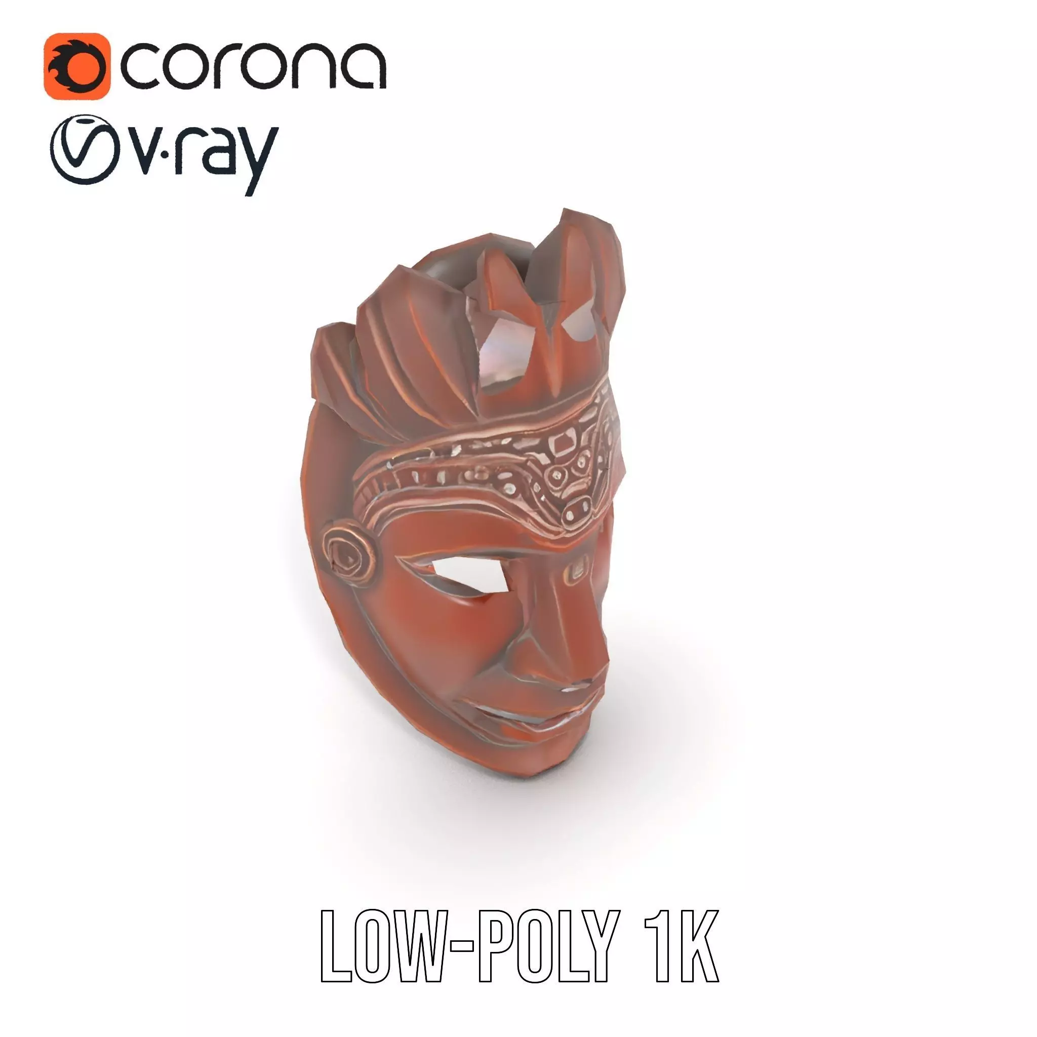 Traditional Wooden Mask model pack Low-poly 3D model_12
