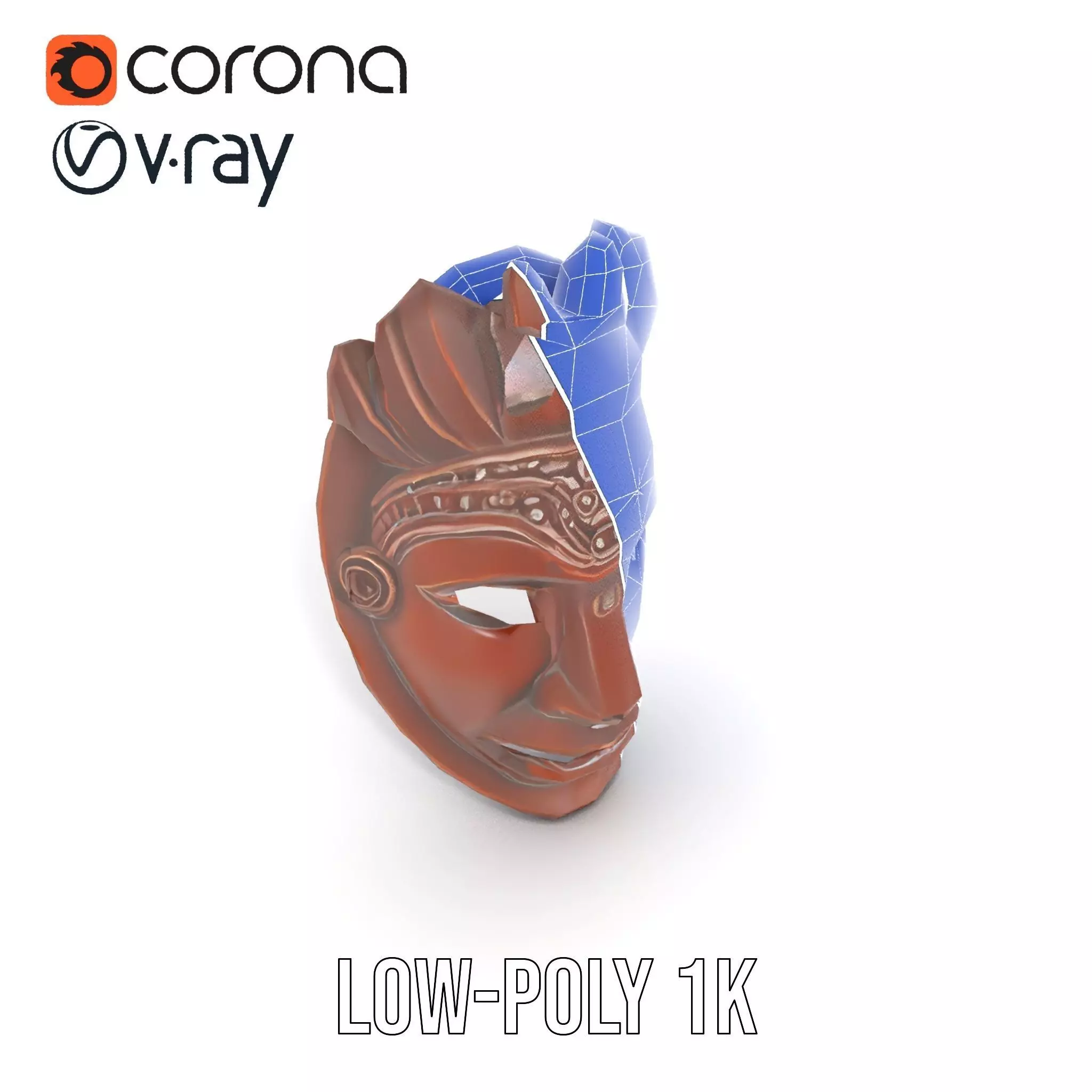 Traditional Wooden Mask model pack Low-poly 3D model_25