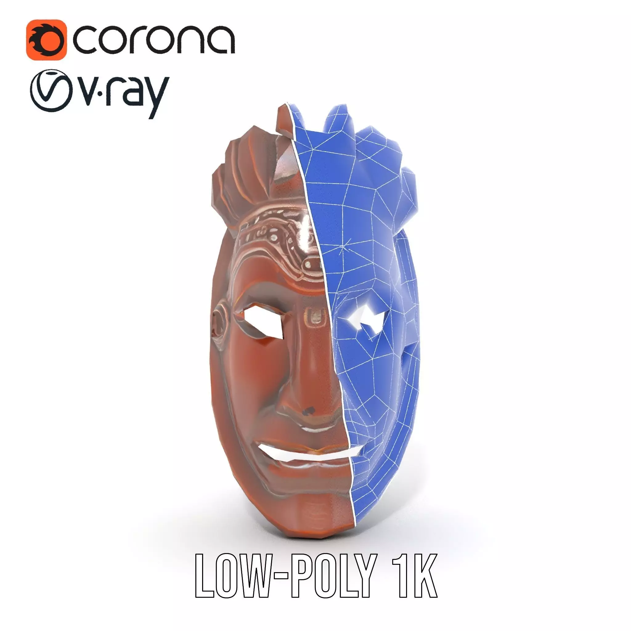 Traditional Wooden Mask model pack Low-poly 3D model_20