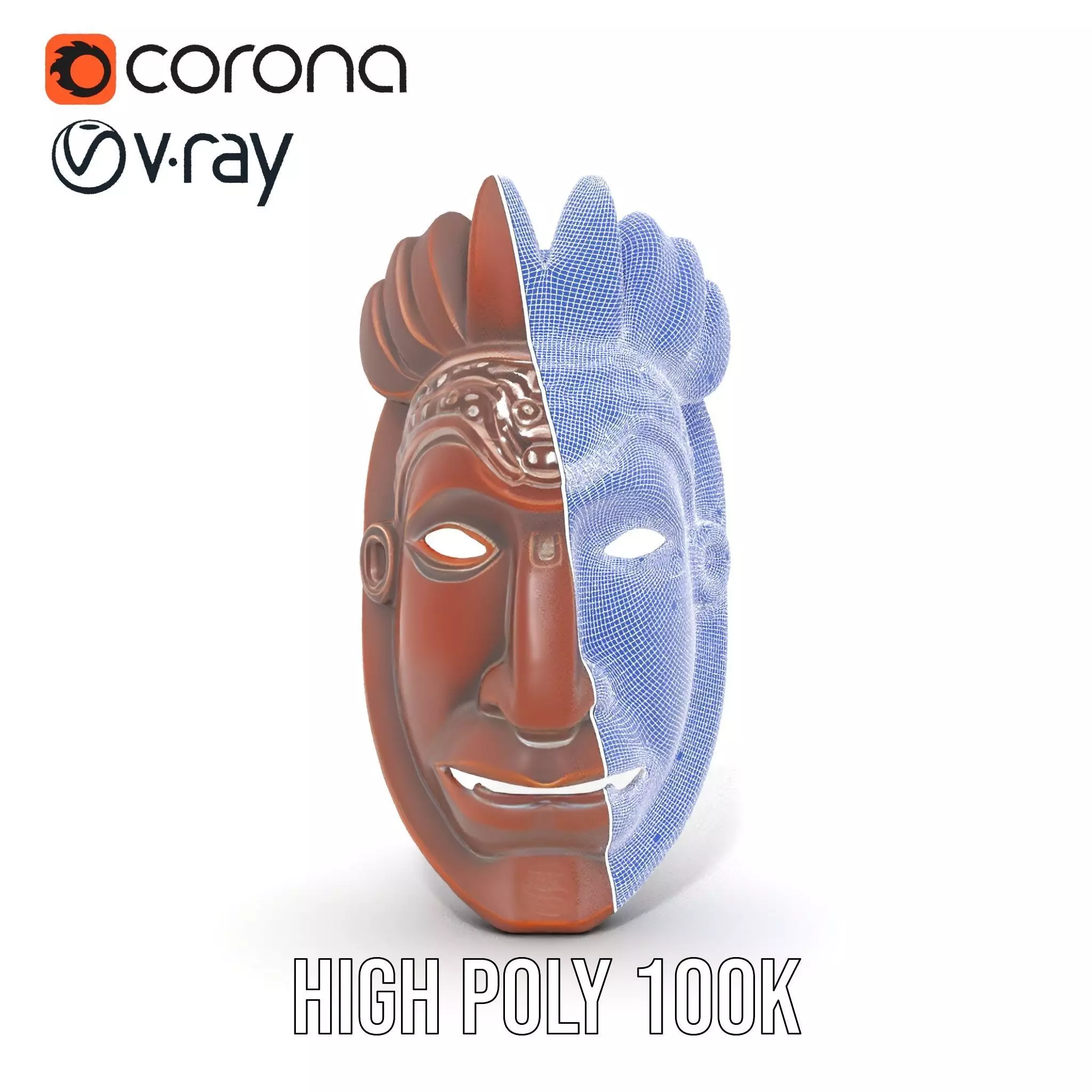 Traditional Wooden Mask model pack Low-poly 3D model_34