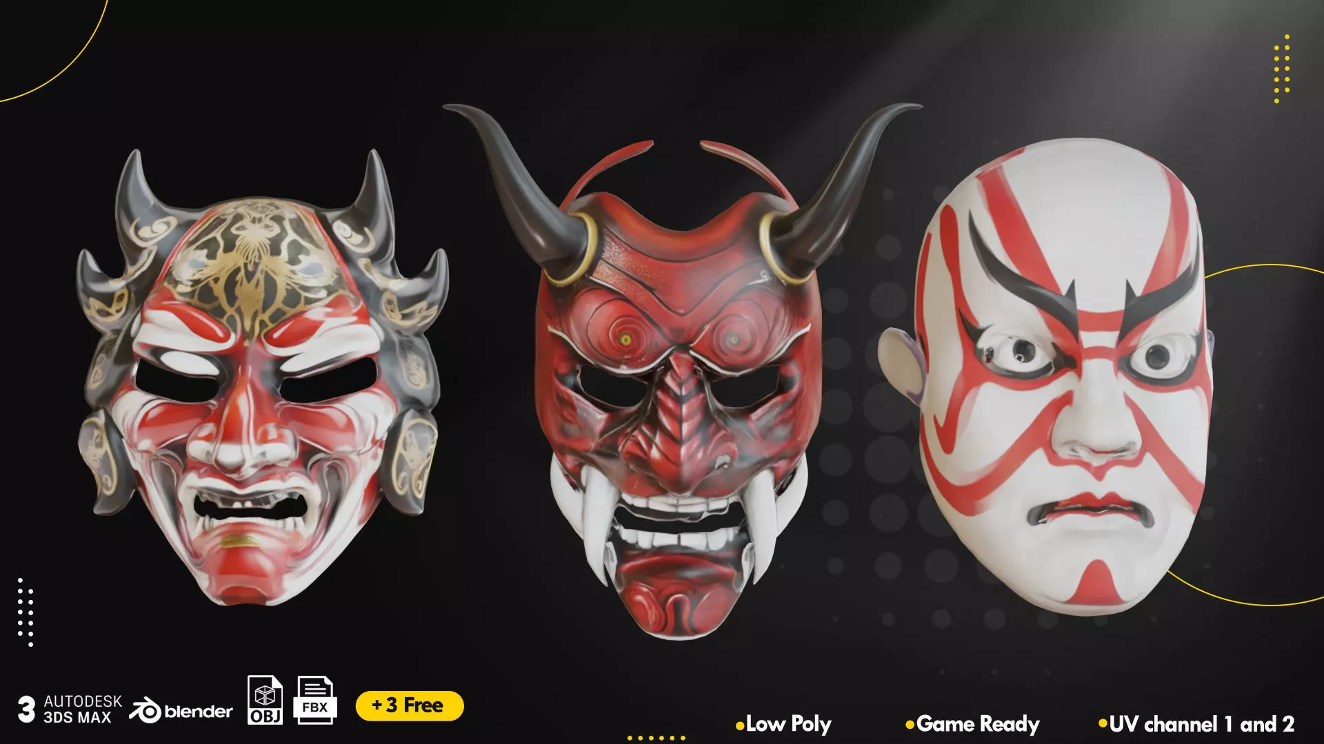 15 Japanese Mask Vol1 Low-poly 3D model_3