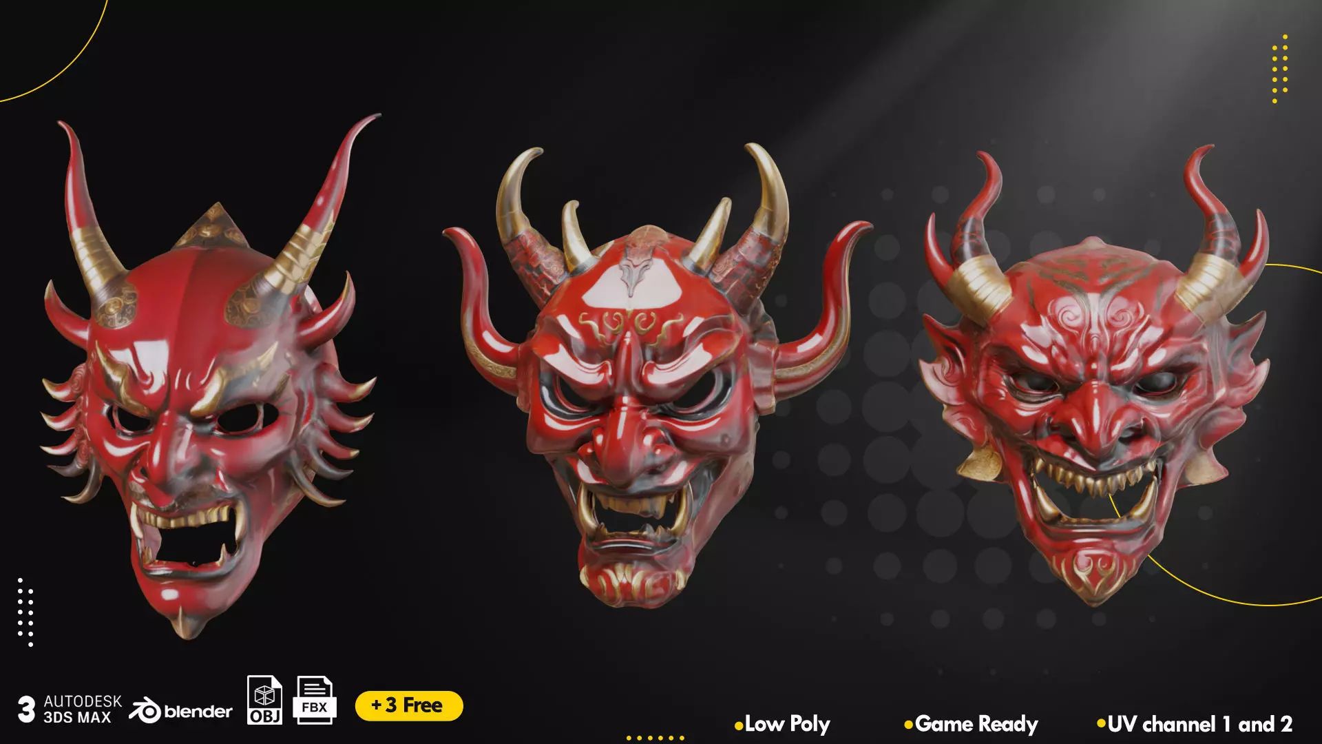 15 Japanese Mask Vol1 Low-poly 3D model_1