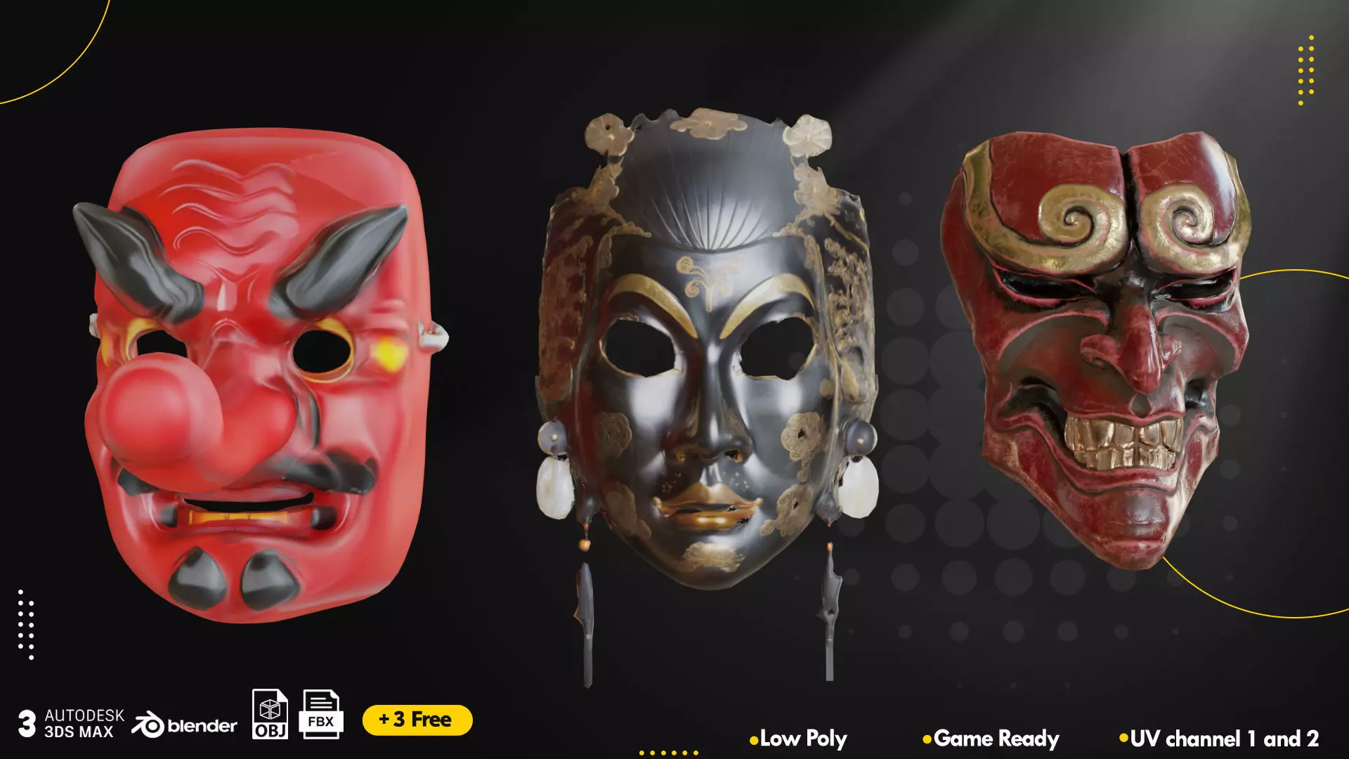 15 Japanese Mask Vol1 Low-poly 3D model_4