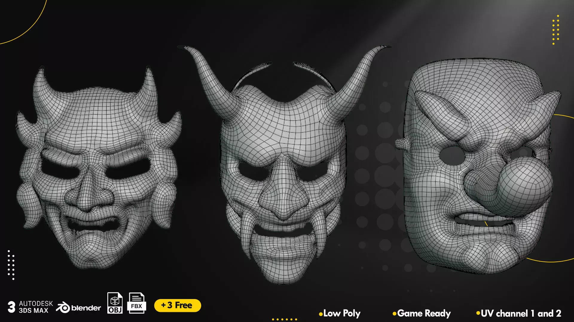 15 Japanese Mask Vol1 Low-poly 3D model_5