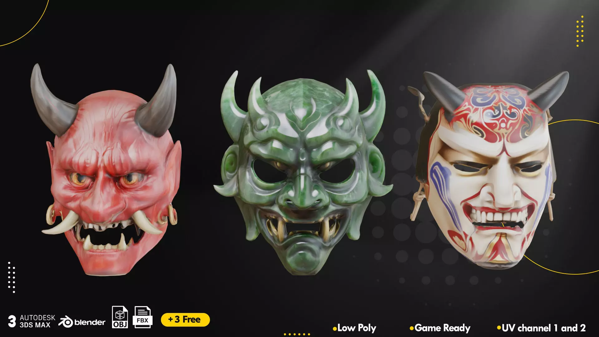 15 Japanese Mask Vol1 Low-poly 3D model_2