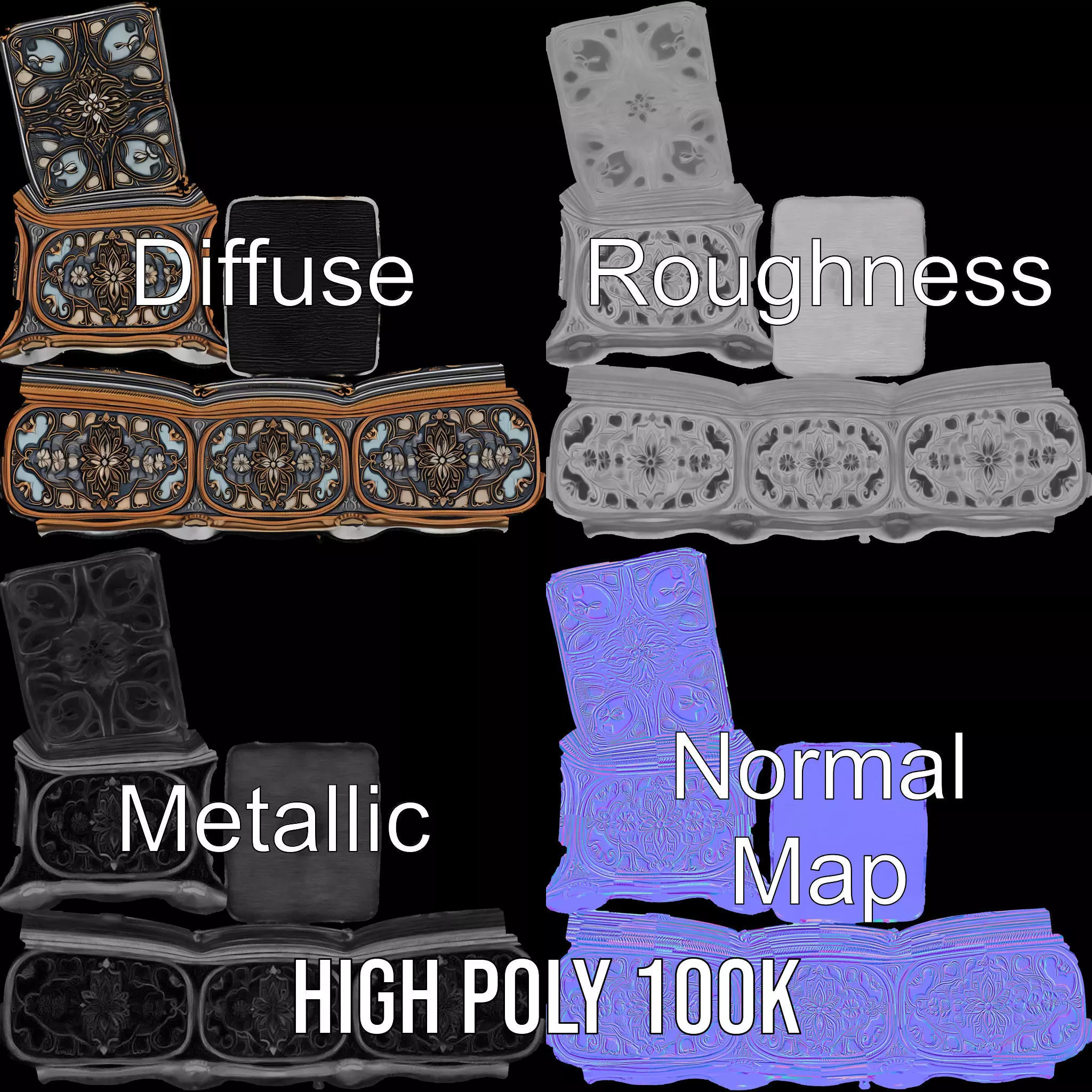 Elegant Ornate Box model pack Low-poly 3D model_3