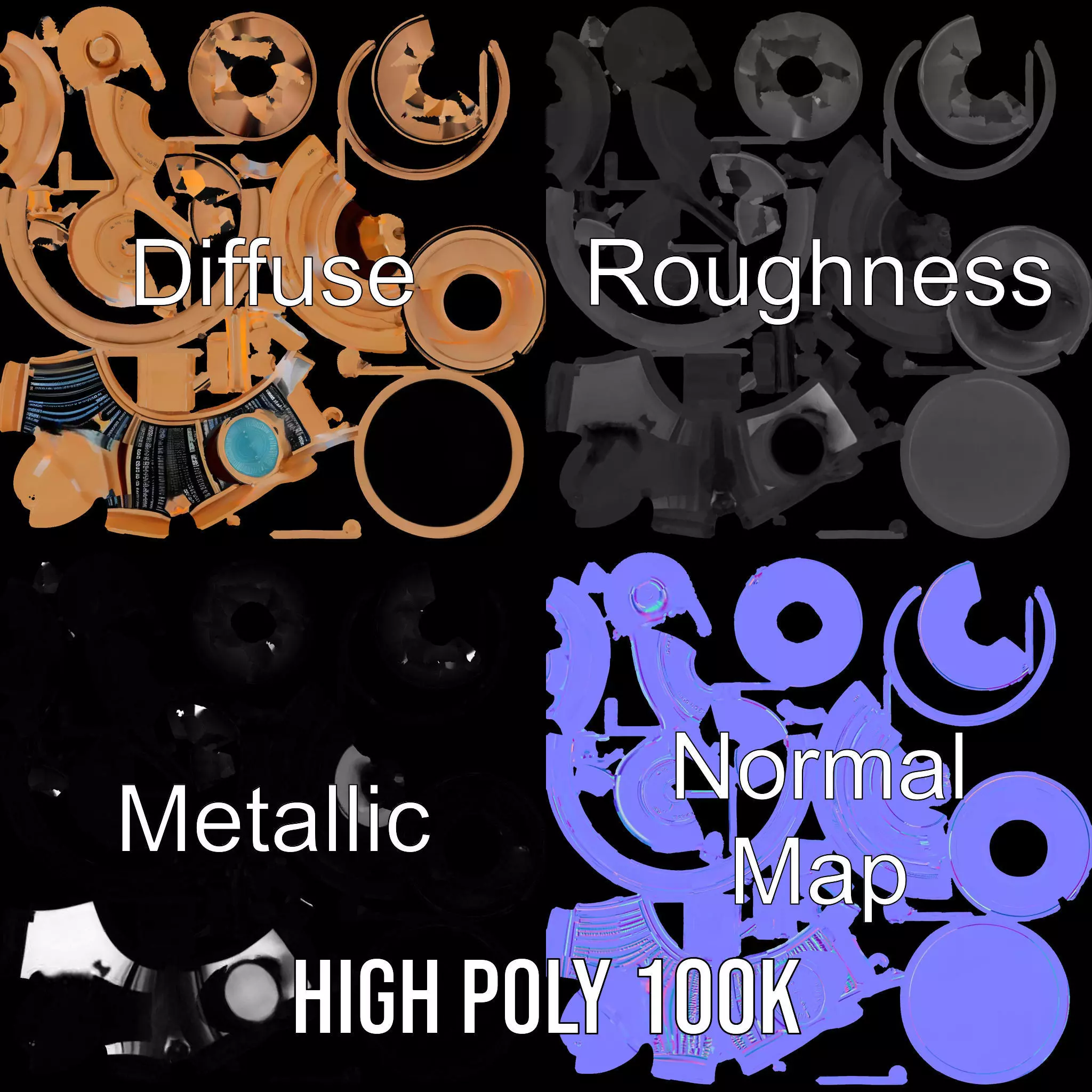 Golden Nautical Telescope model pack Low-poly 3D model_3