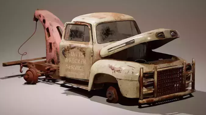 Rusted 1950s Pickup Wrecker Game-Ready 3D Model