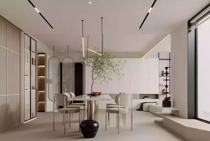 Modern living room dining room interior scenes 464