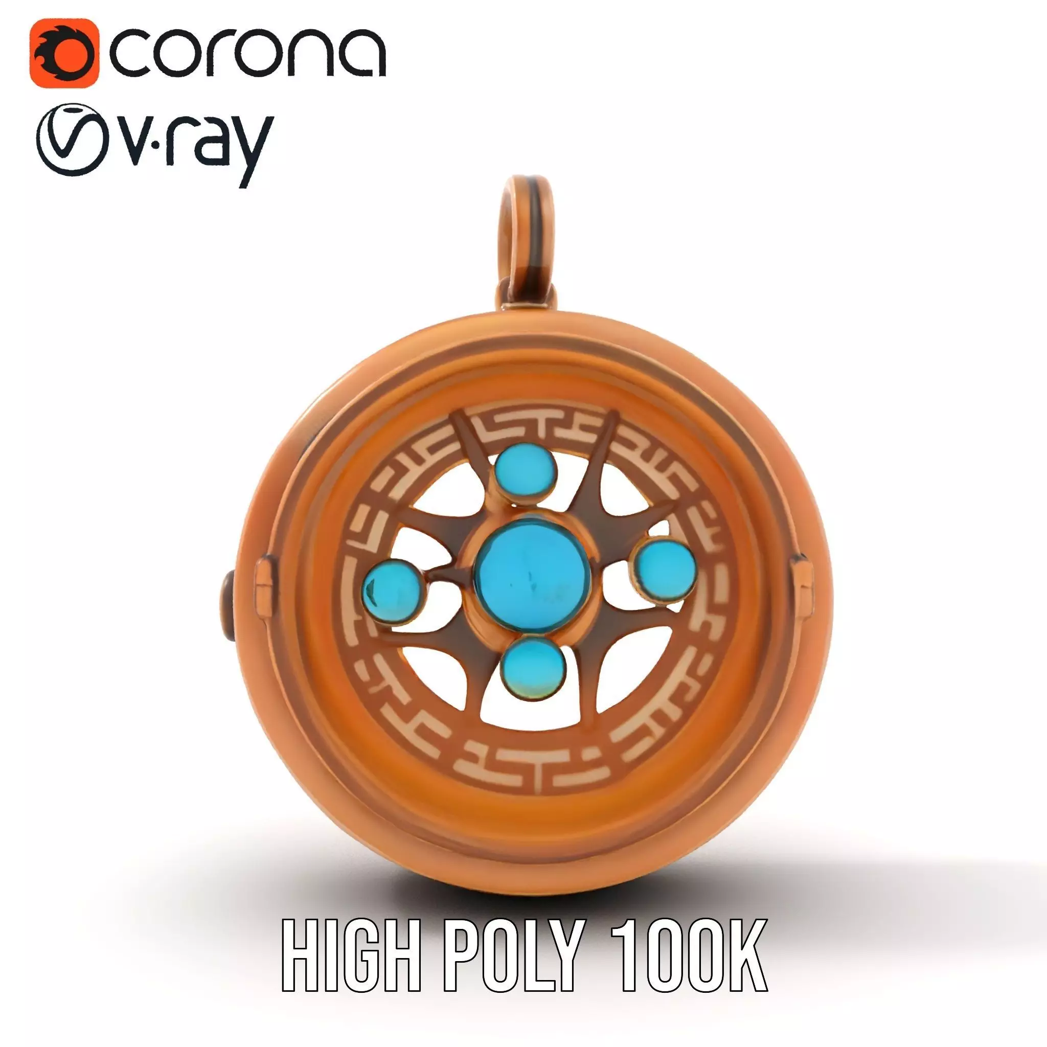 Antique Turquoise Pendant model pack Low-poly 3D model_30