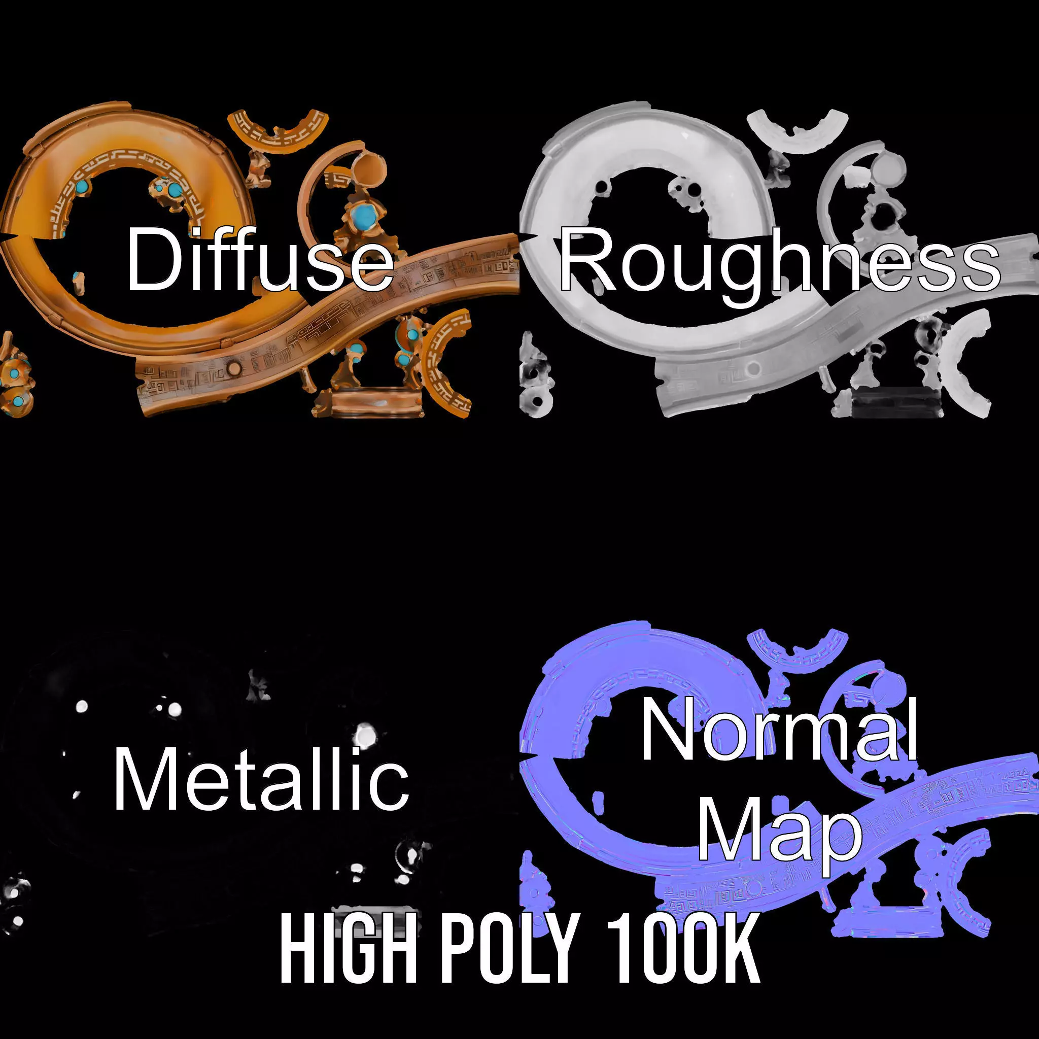 Antique Turquoise Pendant model pack Low-poly 3D model_4