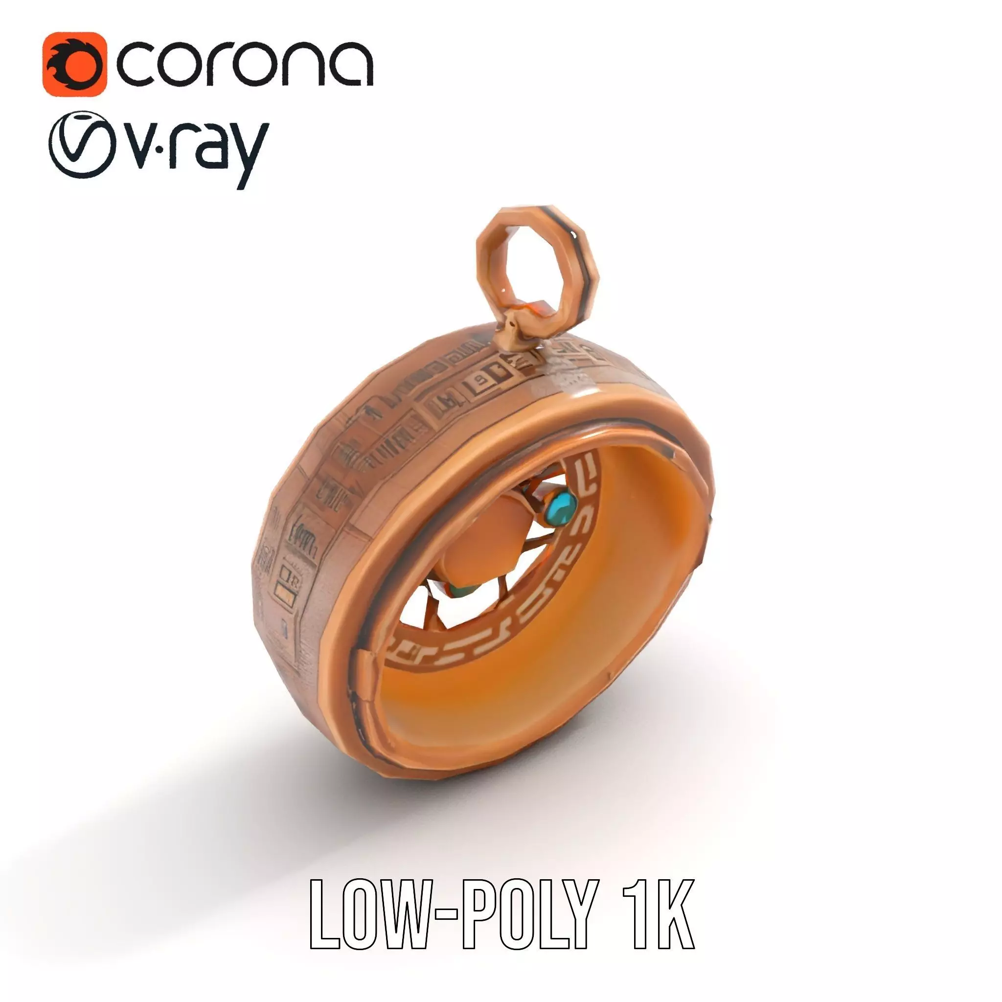 Antique Turquoise Pendant model pack Low-poly 3D model_17