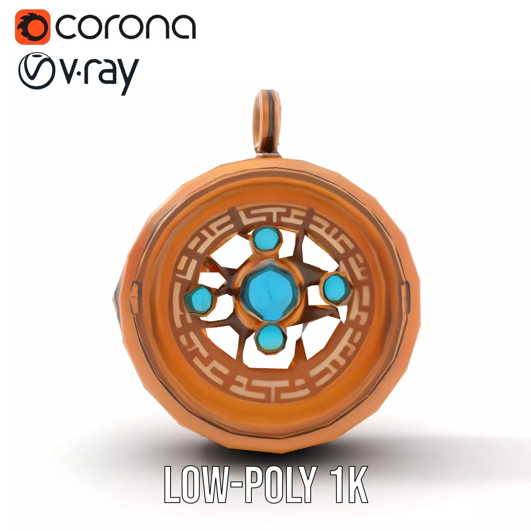 Antique Turquoise Pendant model pack Low-poly 3D model_8