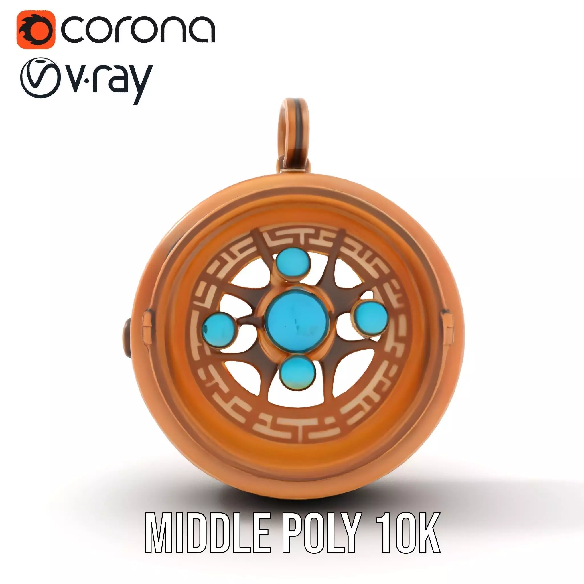 Antique Turquoise Pendant model pack Low-poly 3D model_6