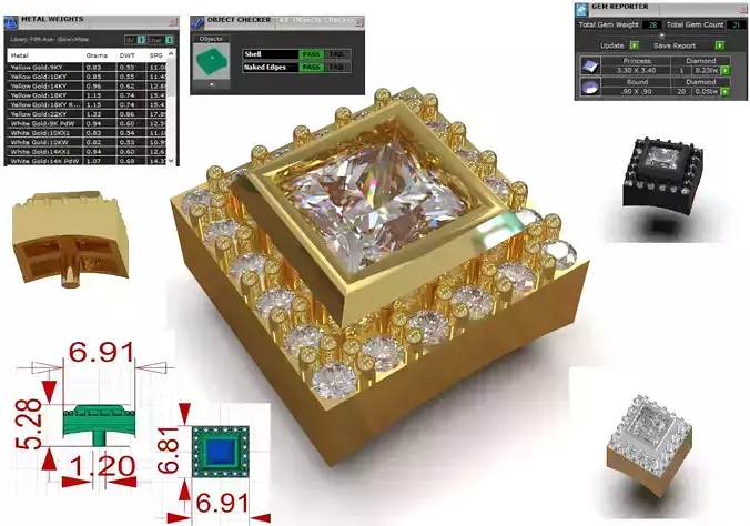 stl 3dm Ring Head Square Cluster gl0030