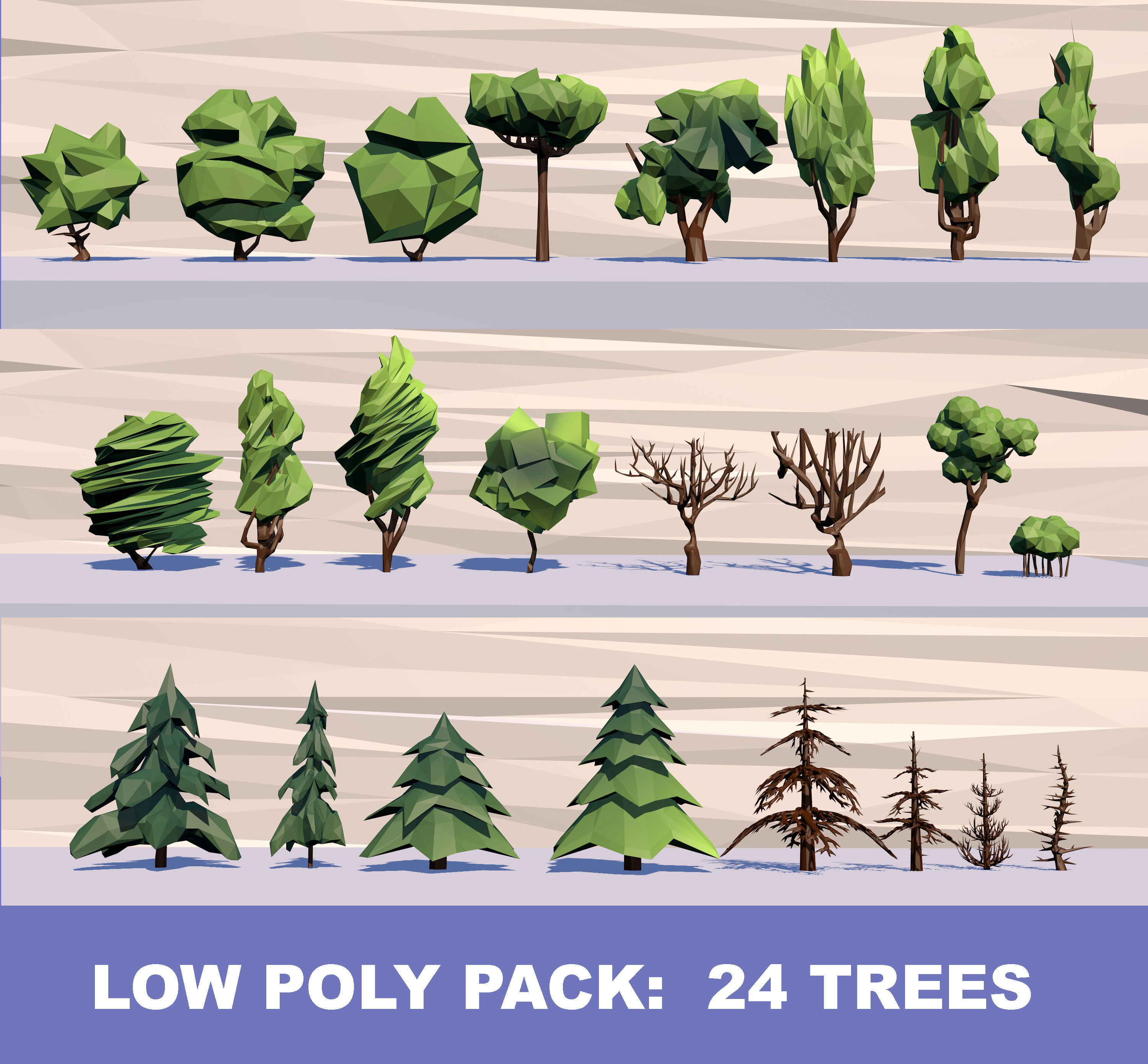 24 Trees Pack Low-poly 3D model_0