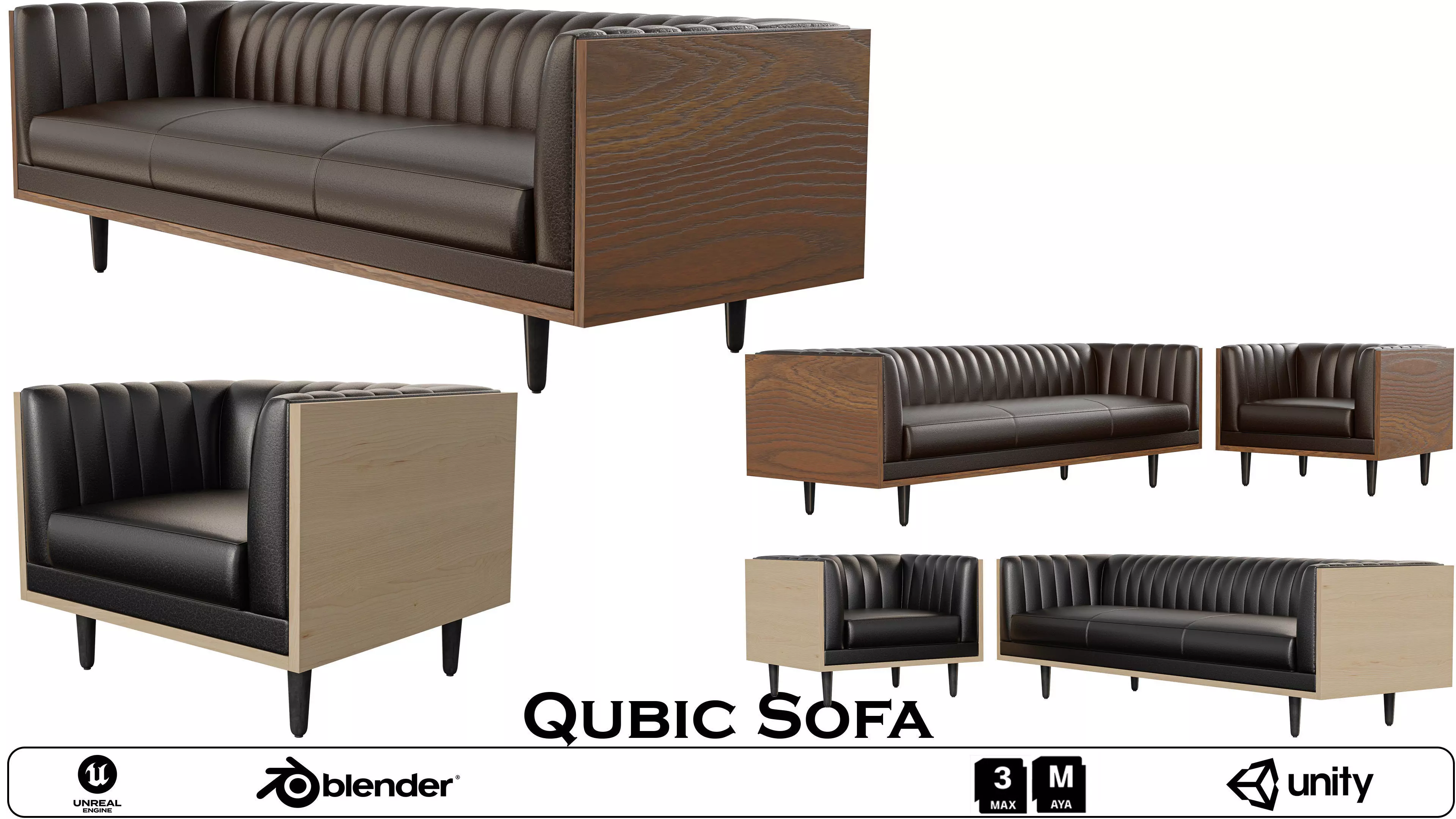 Qubic Sofa - Modular Modern Seating Low-poly 3D model_0