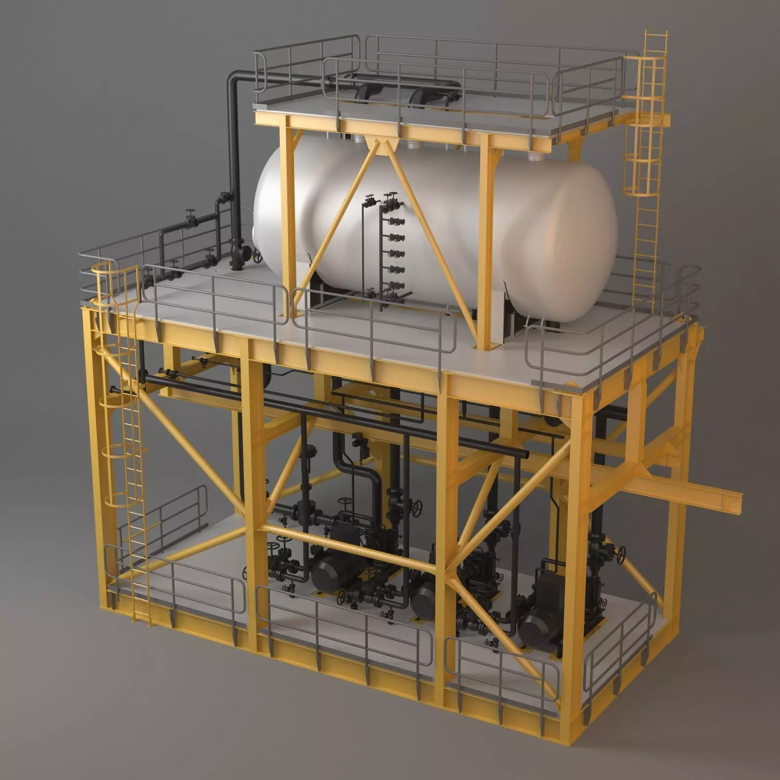 Industrial Tank  Pumping Station with Access Platform 3D model_4