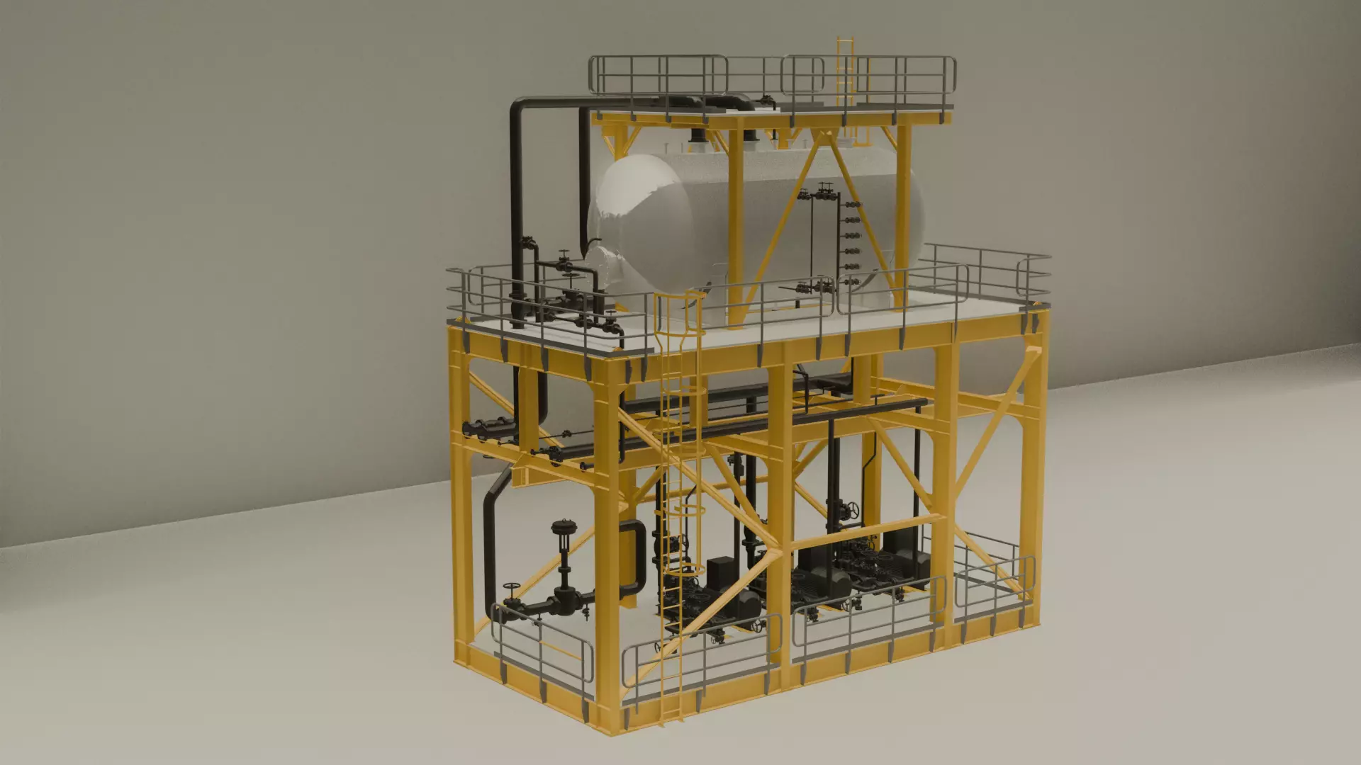 Industrial Tank  Pumping Station with Access Platform 3D model_1