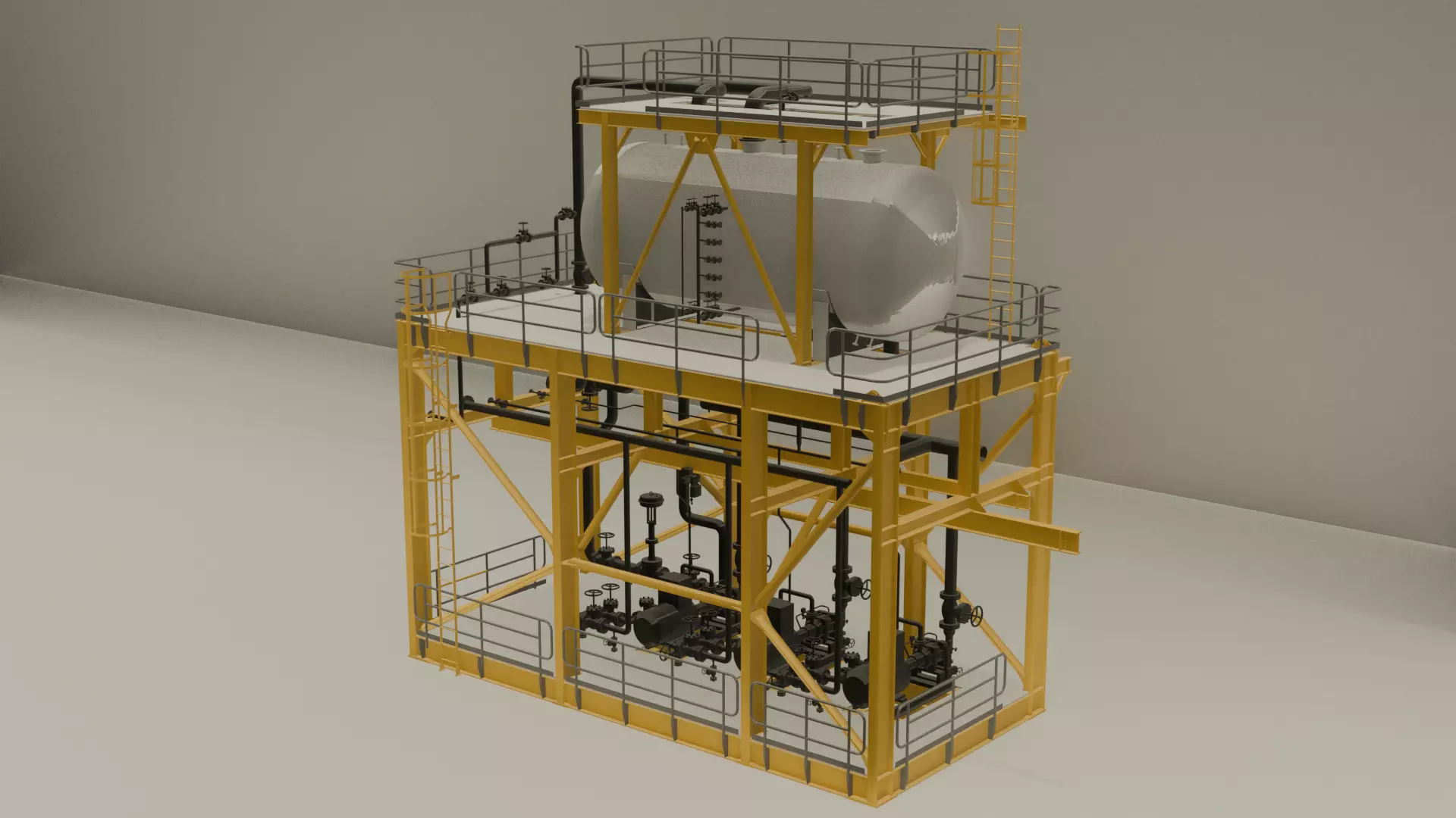 Industrial Tank  Pumping Station with Access Platform 3D model_0