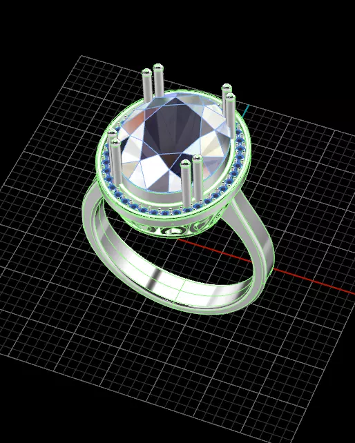 oval halo engagement jewelry ring  3D print model_2