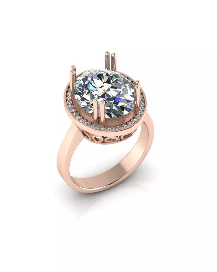 oval halo engagement jewelry ring  3D print model_0