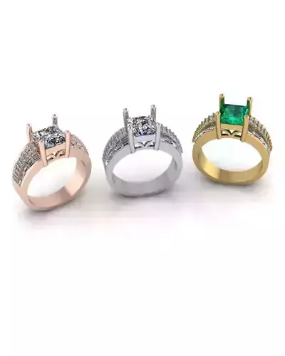 emerald and baguette jewelry ring 