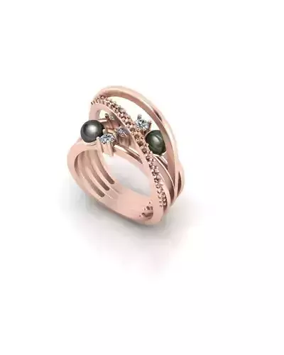 cross over pearl and round diamond jewelry ring 