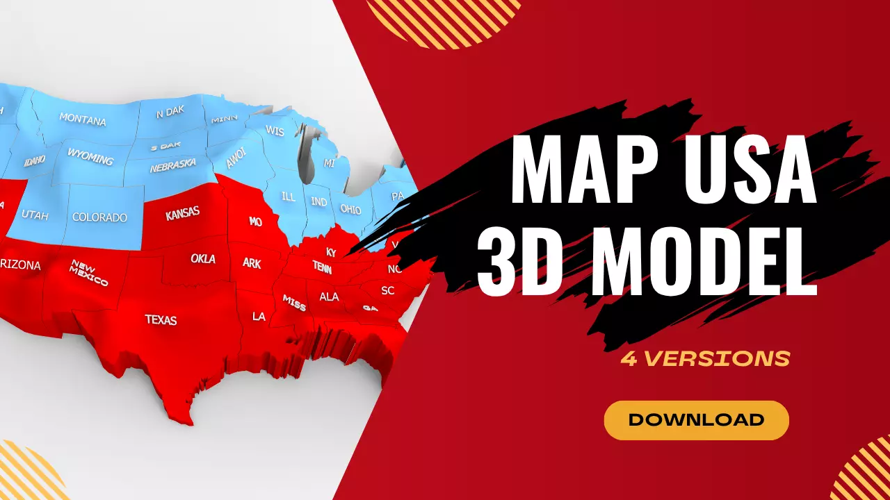 USA Map 3D Model - 4 Versions 3D print model
